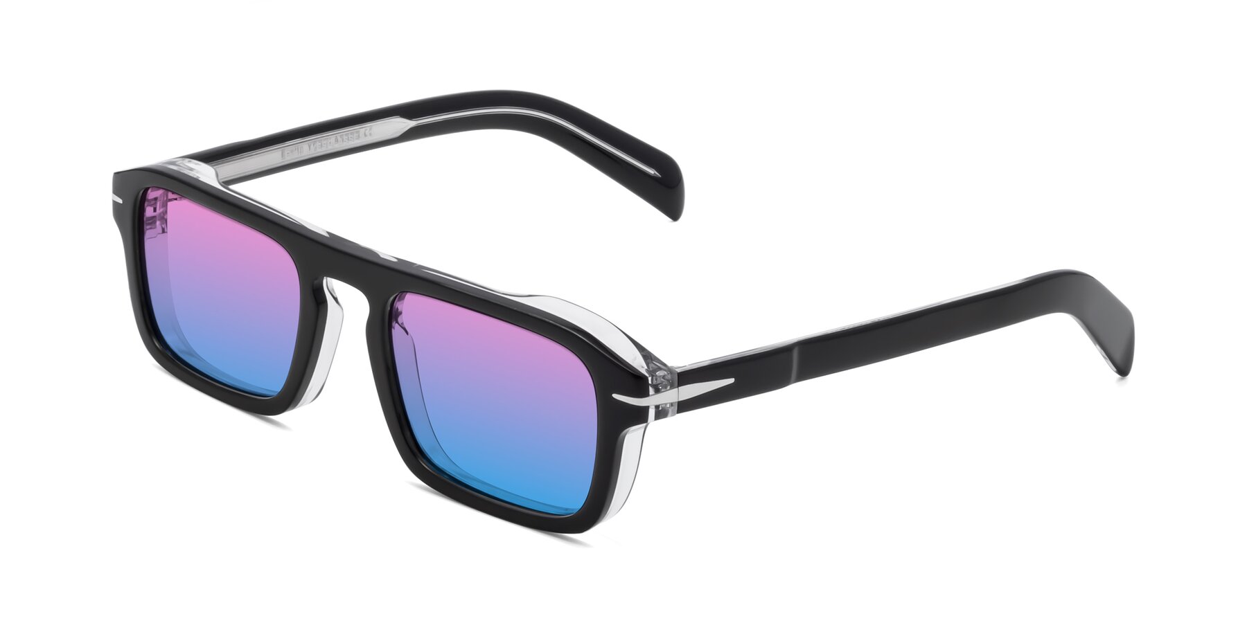 Angle of Evette in Black-Clear with Pink / Blue Gradient Lenses