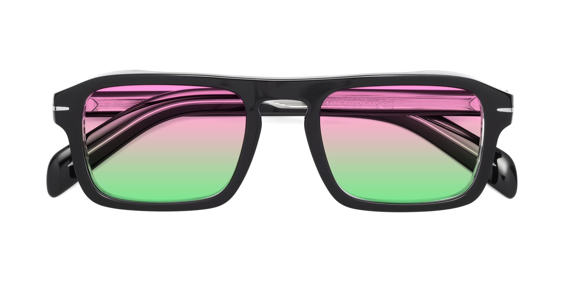 Folded Front of Evette in Black-Clear with Pink / Green Gradient Lenses