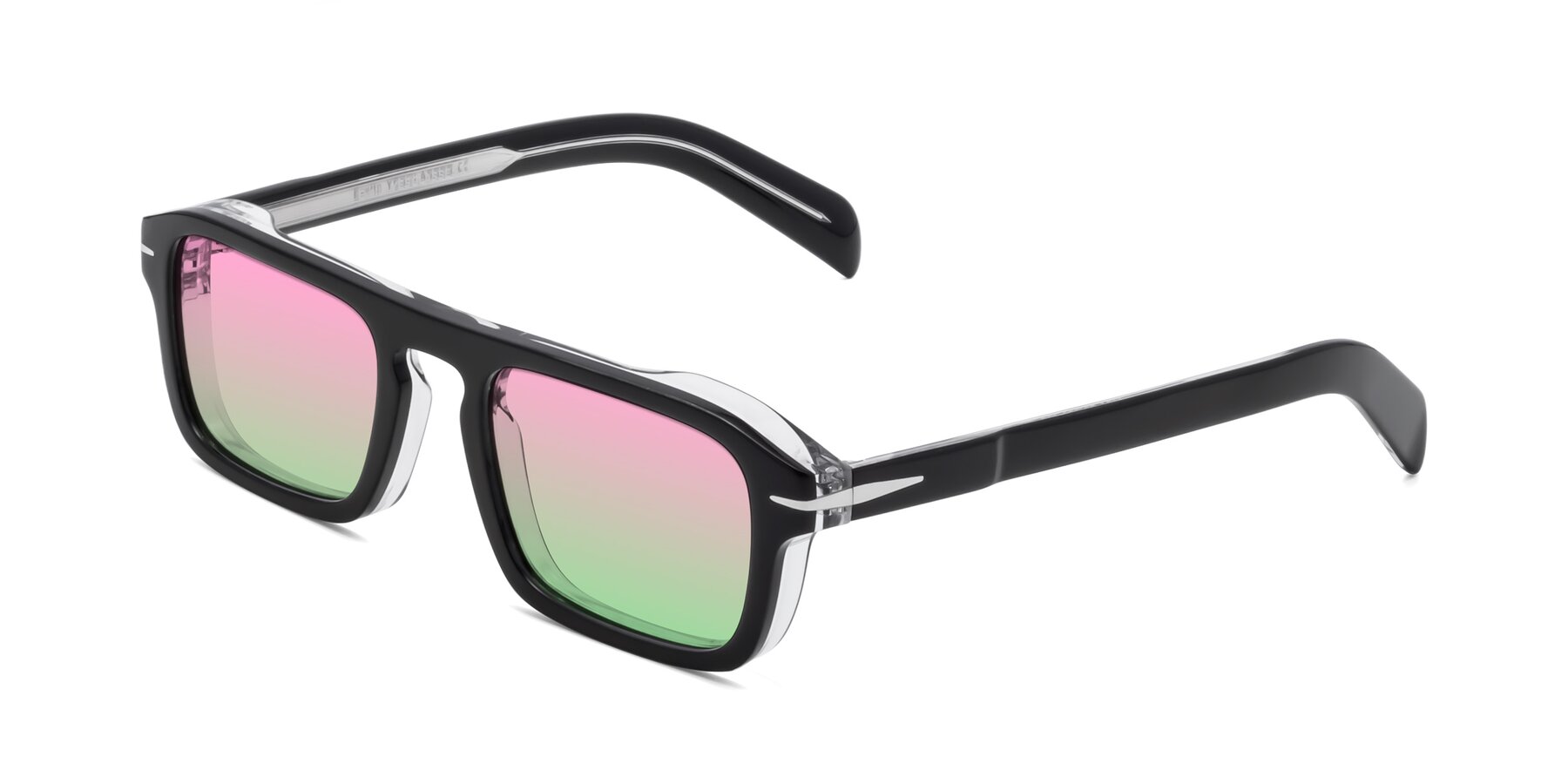 Angle of Evette in Black-Clear with Pink / Green Gradient Lenses