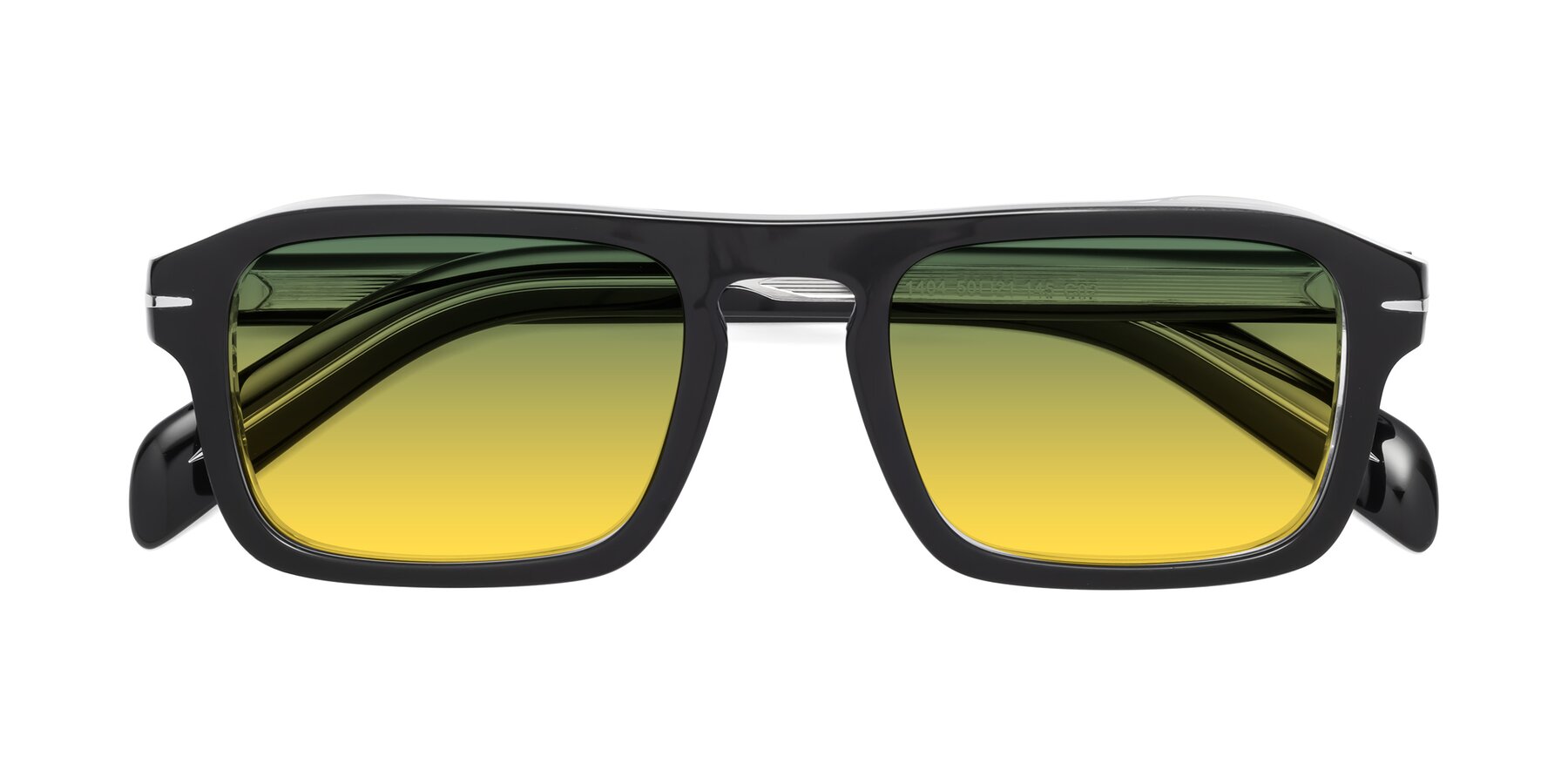 Folded Front of Evette in Black-Clear with Green / Yellow Gradient Lenses