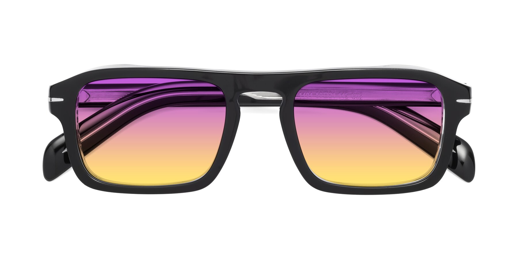 Folded Front of Evette in Black-Clear with Purple / Yellow Gradient Lenses