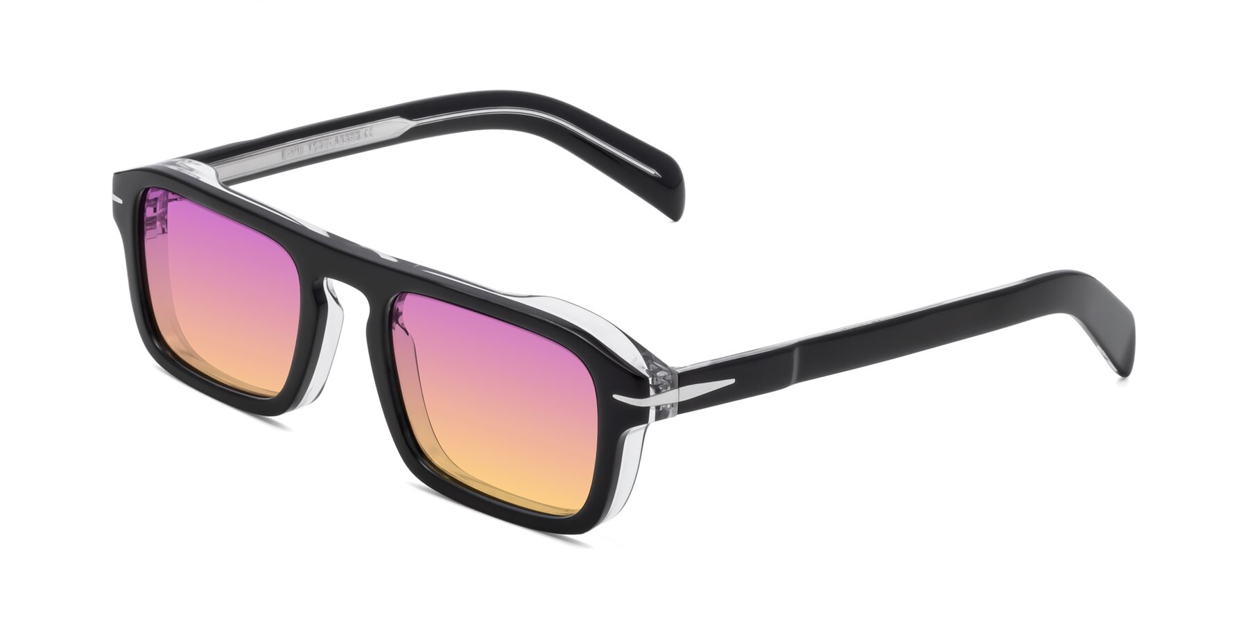 Angle of Evette in Black-Clear with Purple / Yellow Gradient Lenses