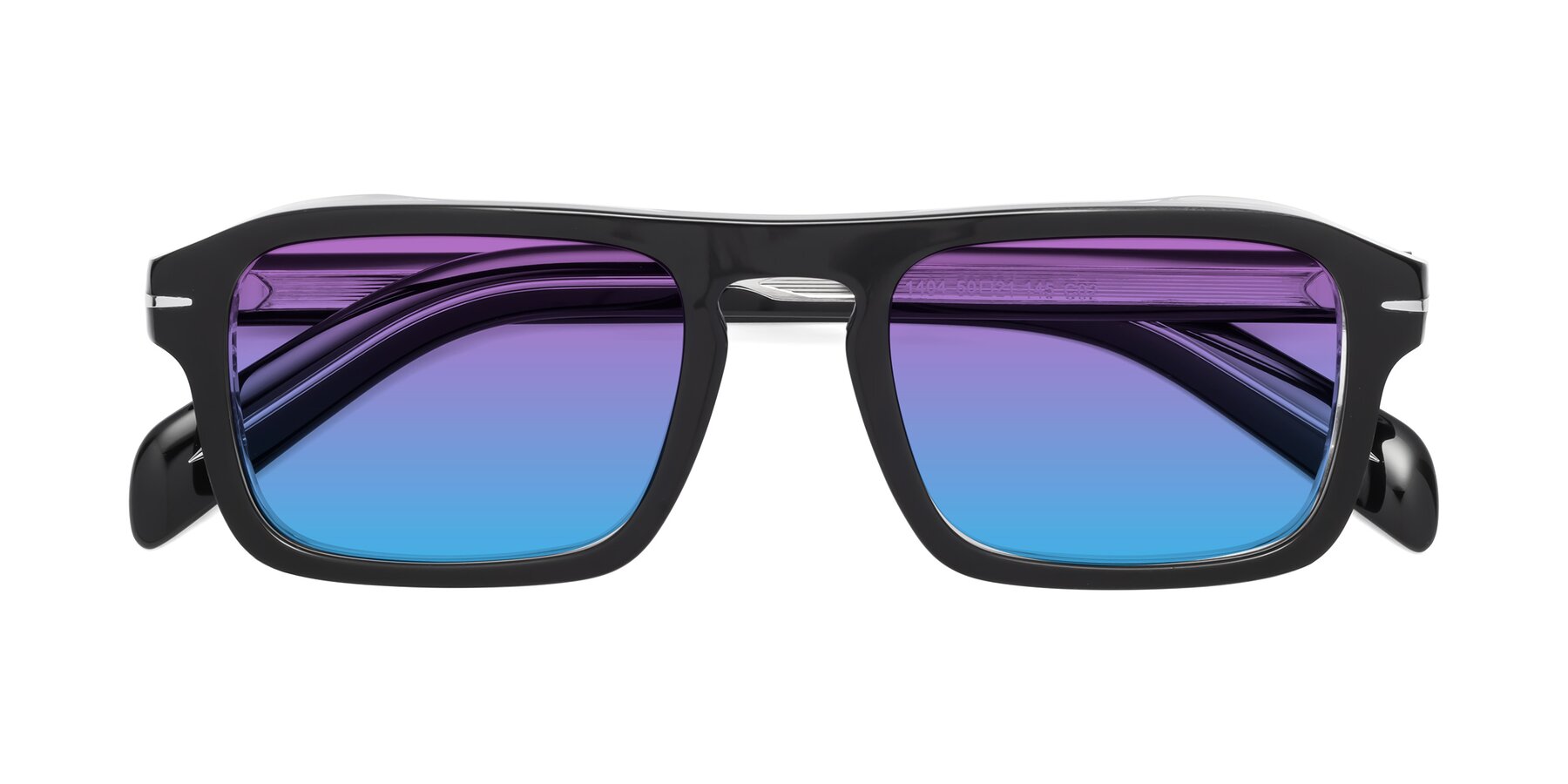 Folded Front of Evette in Black-Clear with Purple / Blue Gradient Lenses