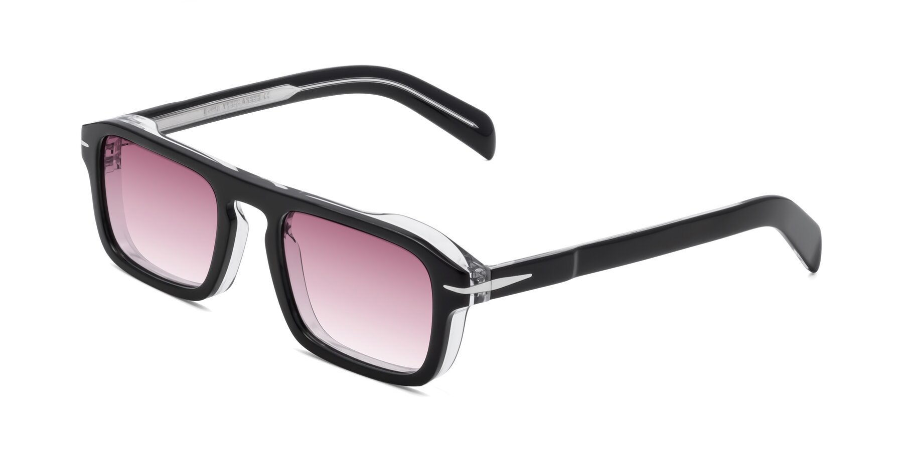 Angle of Evette in Black-Clear with Wine Gradient Lenses