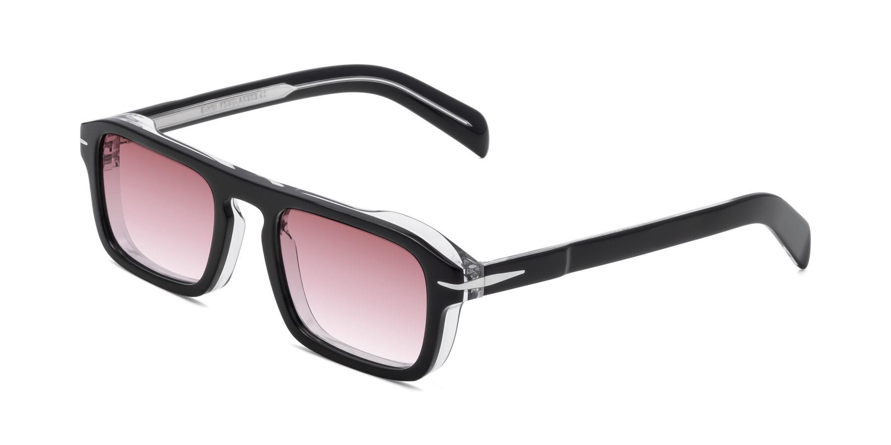 Angle of Evette in Black-Clear with Garnet Gradient Lenses