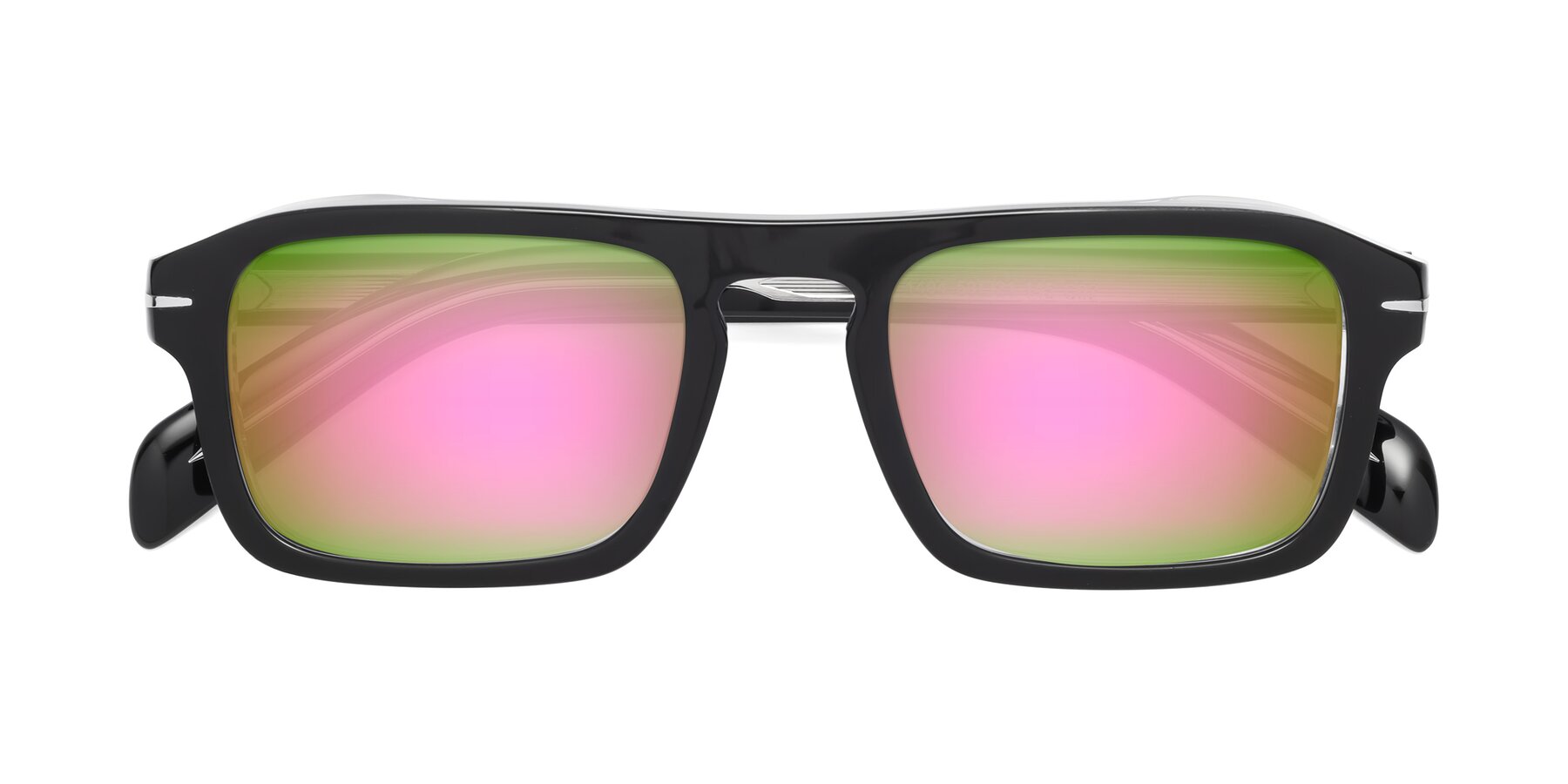 Folded Front of Evette in Black-Clear with Pink Mirrored Lenses