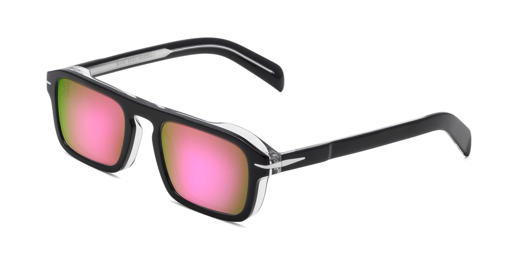 Angle of Evette in Black-Clear with Pink Mirrored Lenses