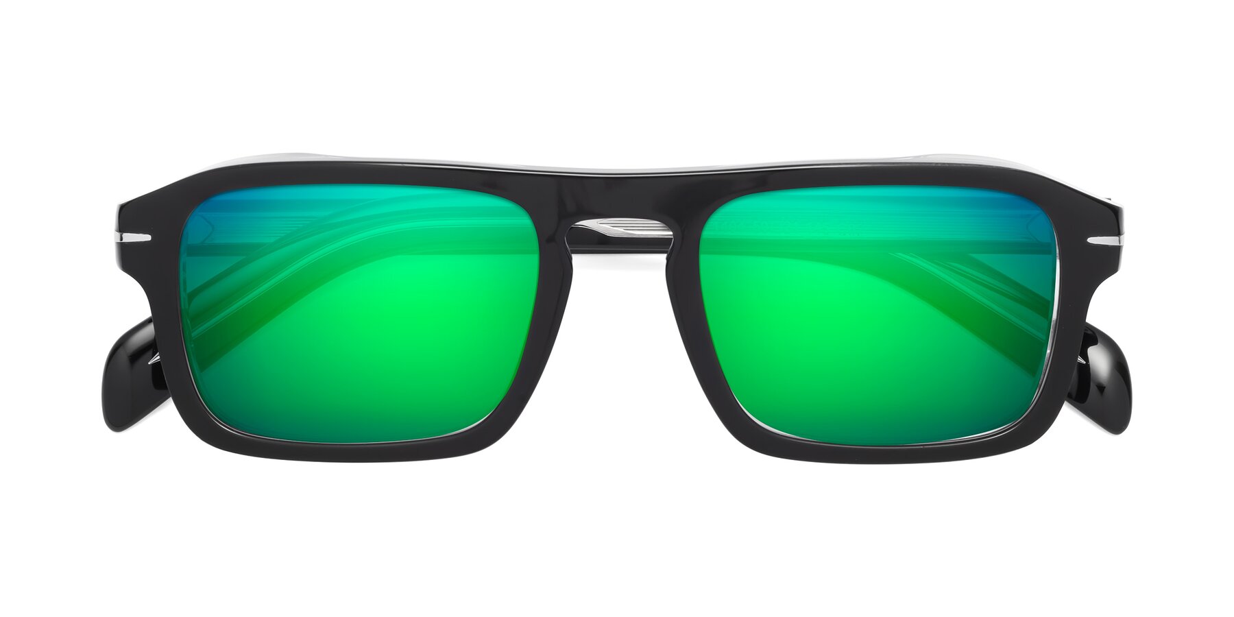 Folded Front of Evette in Black-Clear with Green Mirrored Lenses