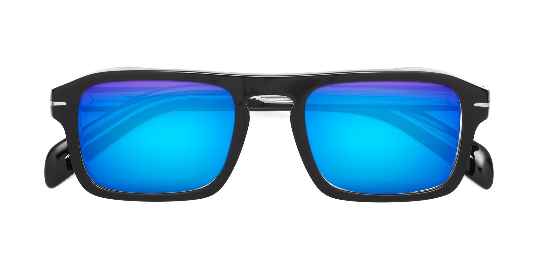 Folded Front of Evette in Black-Clear with Blue Mirrored Lenses