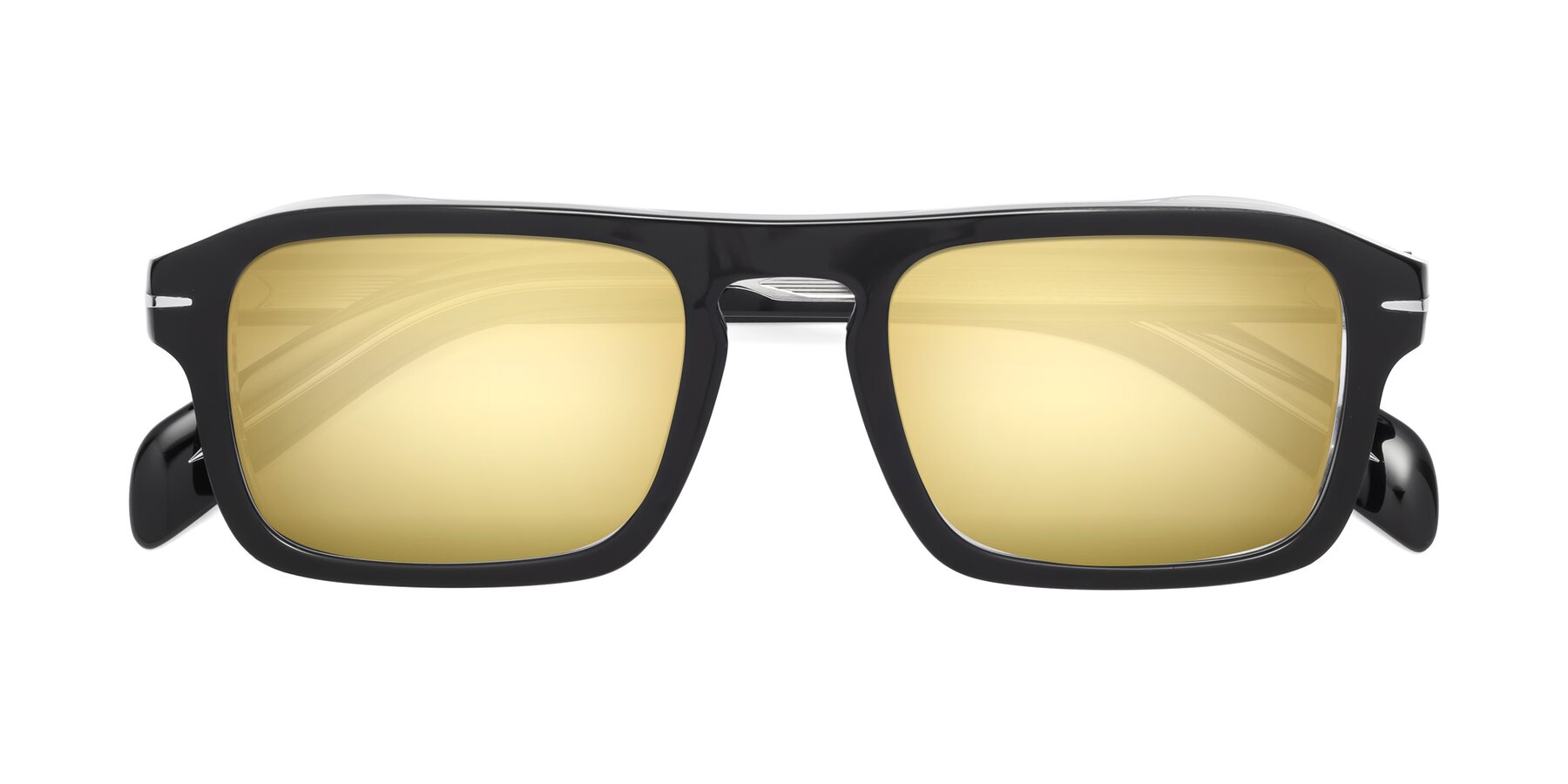 Folded Front of Evette in Black-Clear with Gold Mirrored Lenses