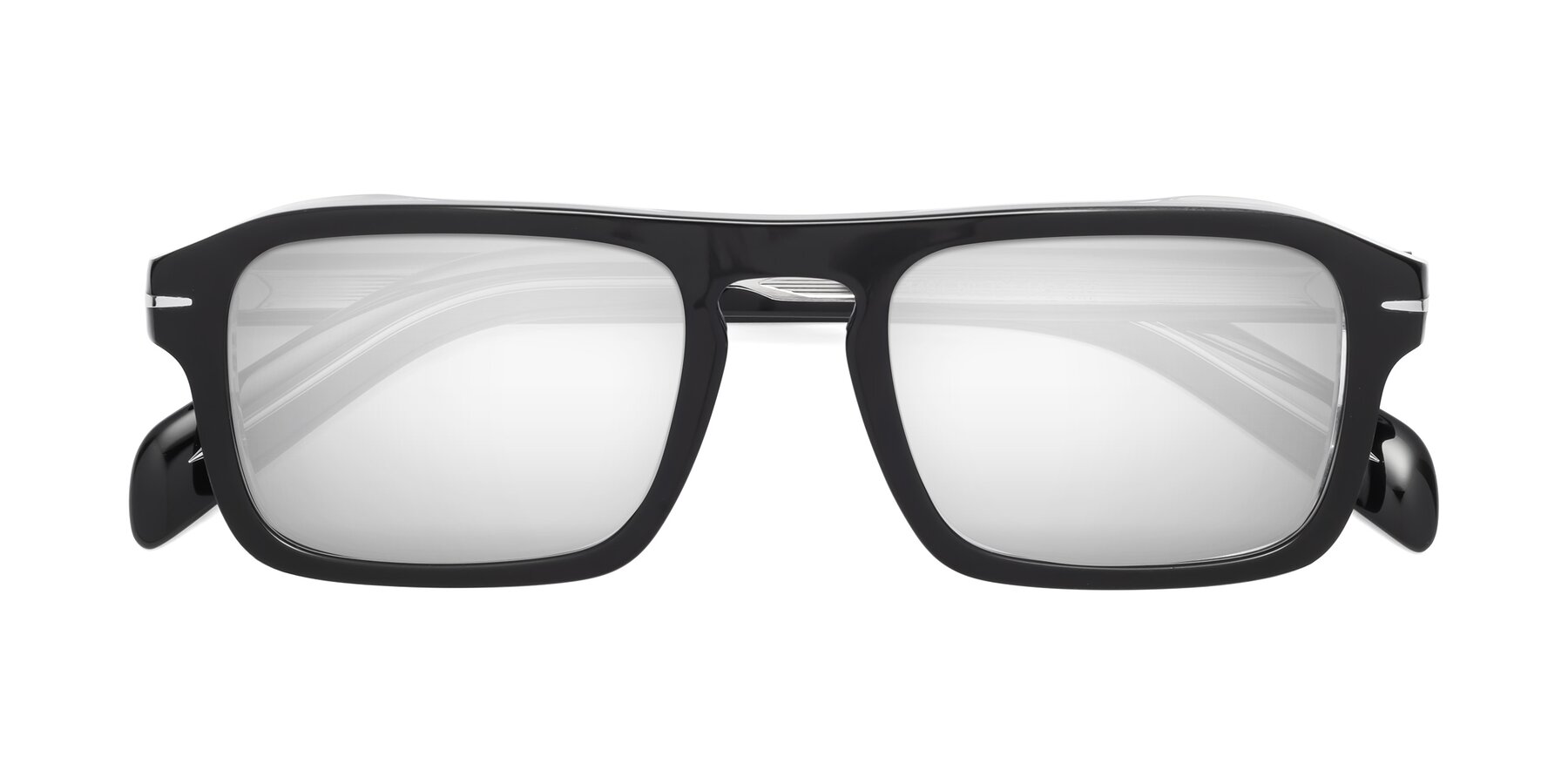Folded Front of Evette in Black-Clear with Silver Mirrored Lenses