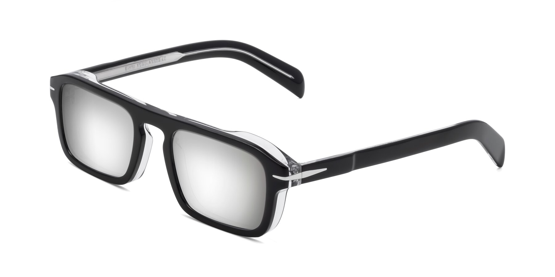 Angle of Evette in Black-Clear with Silver Mirrored Lenses