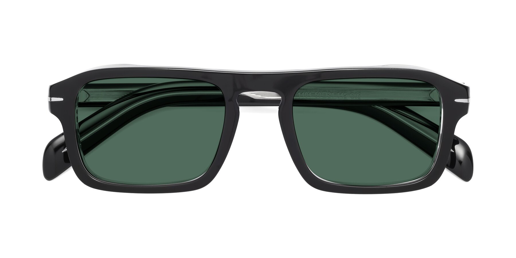 Folded Front of Evette in Black-Clear with Green Polarized Lenses