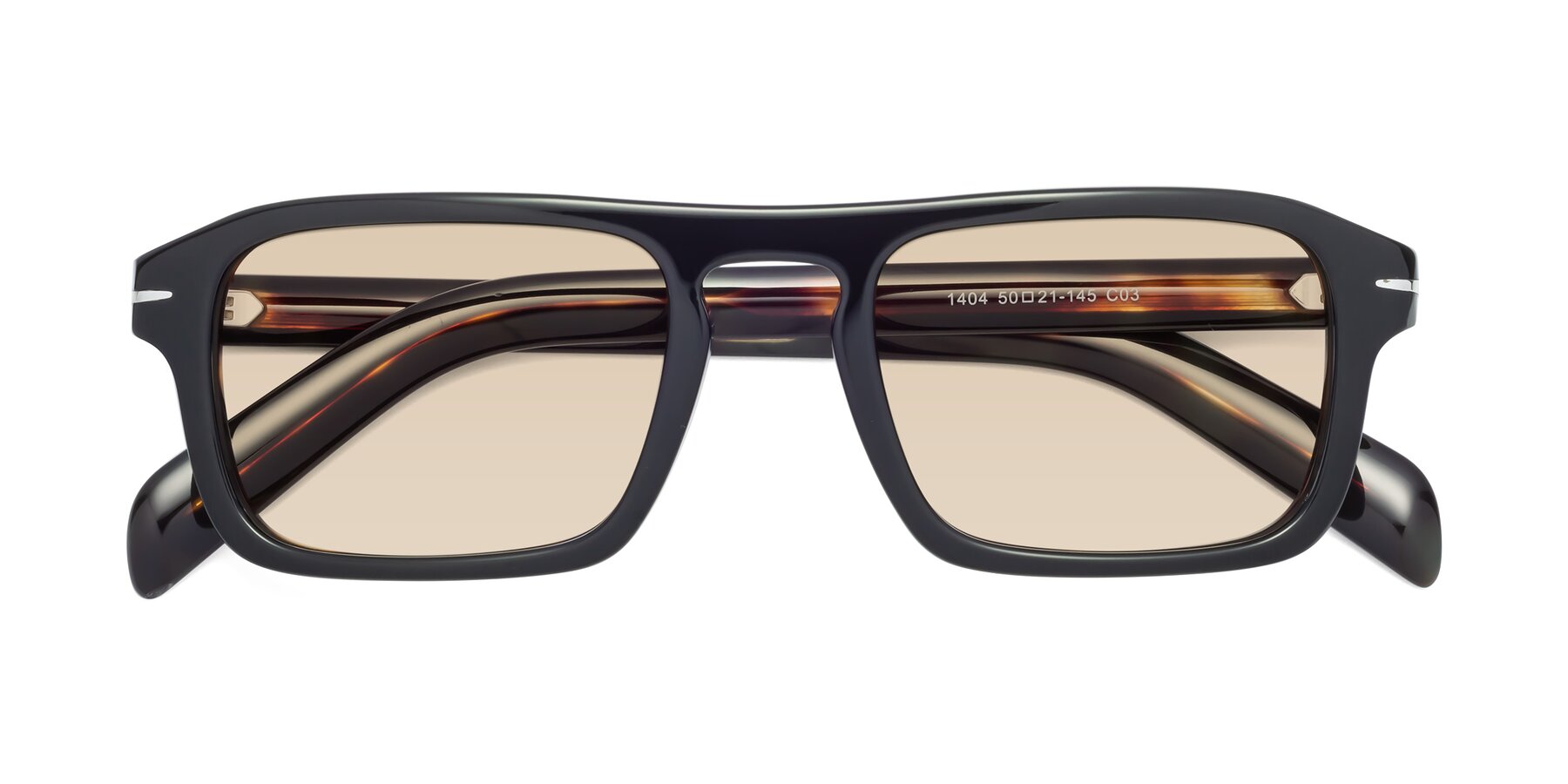 Folded Front of Evette in Black-Tortoise with Light Brown Tinted Lenses