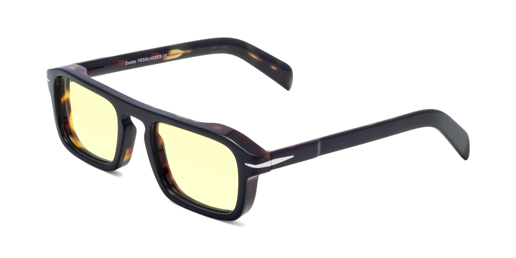 Angle of Evette in Black-Tortoise with Light Yellow Tinted Lenses