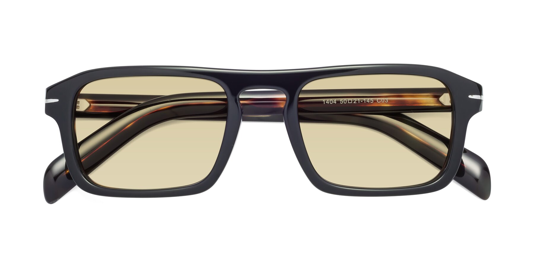 Folded Front of Evette in Black-Tortoise with Light Champagne Tinted Lenses