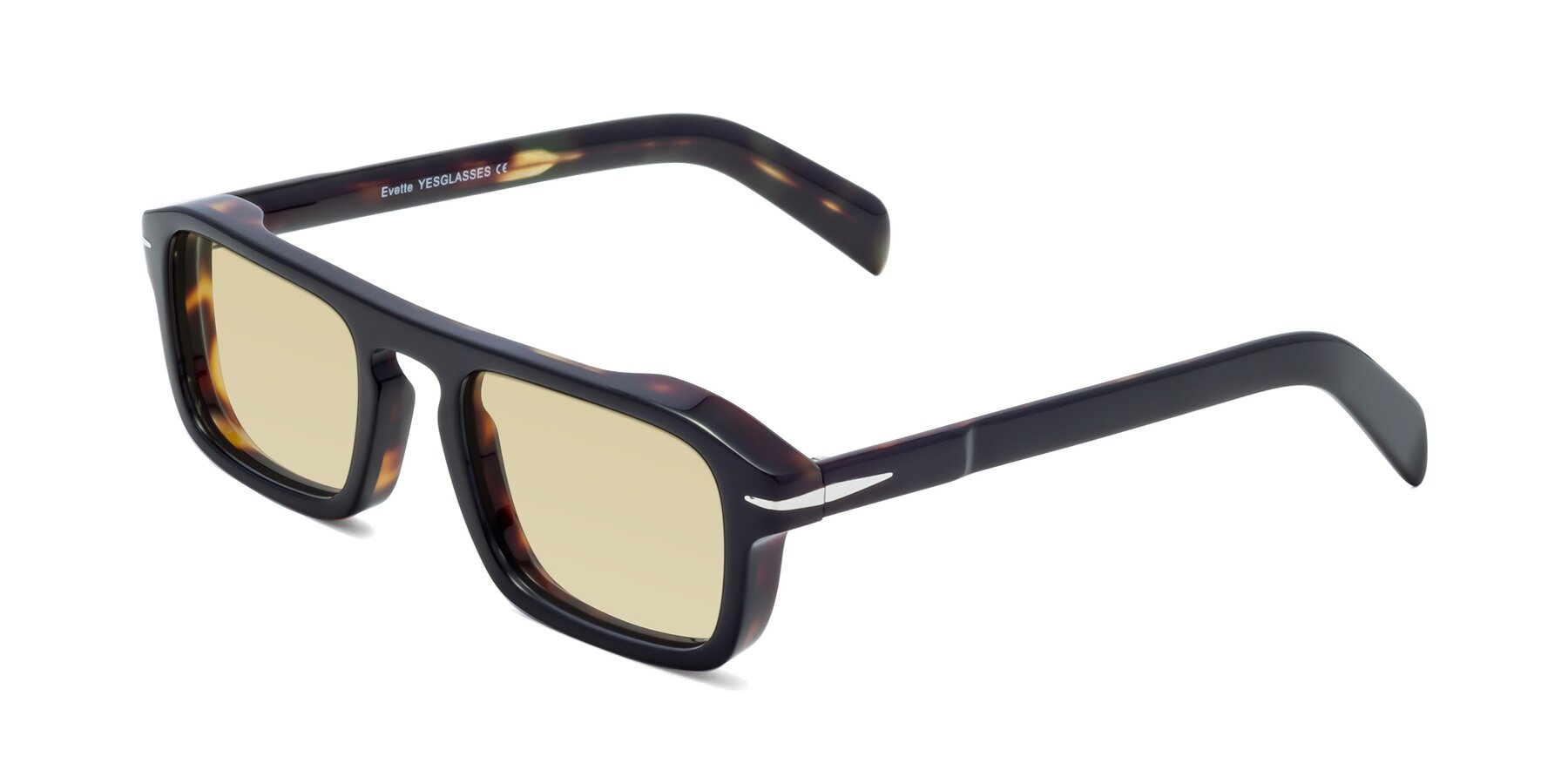 Angle of Evette in Black-Tortoise with Light Champagne Tinted Lenses