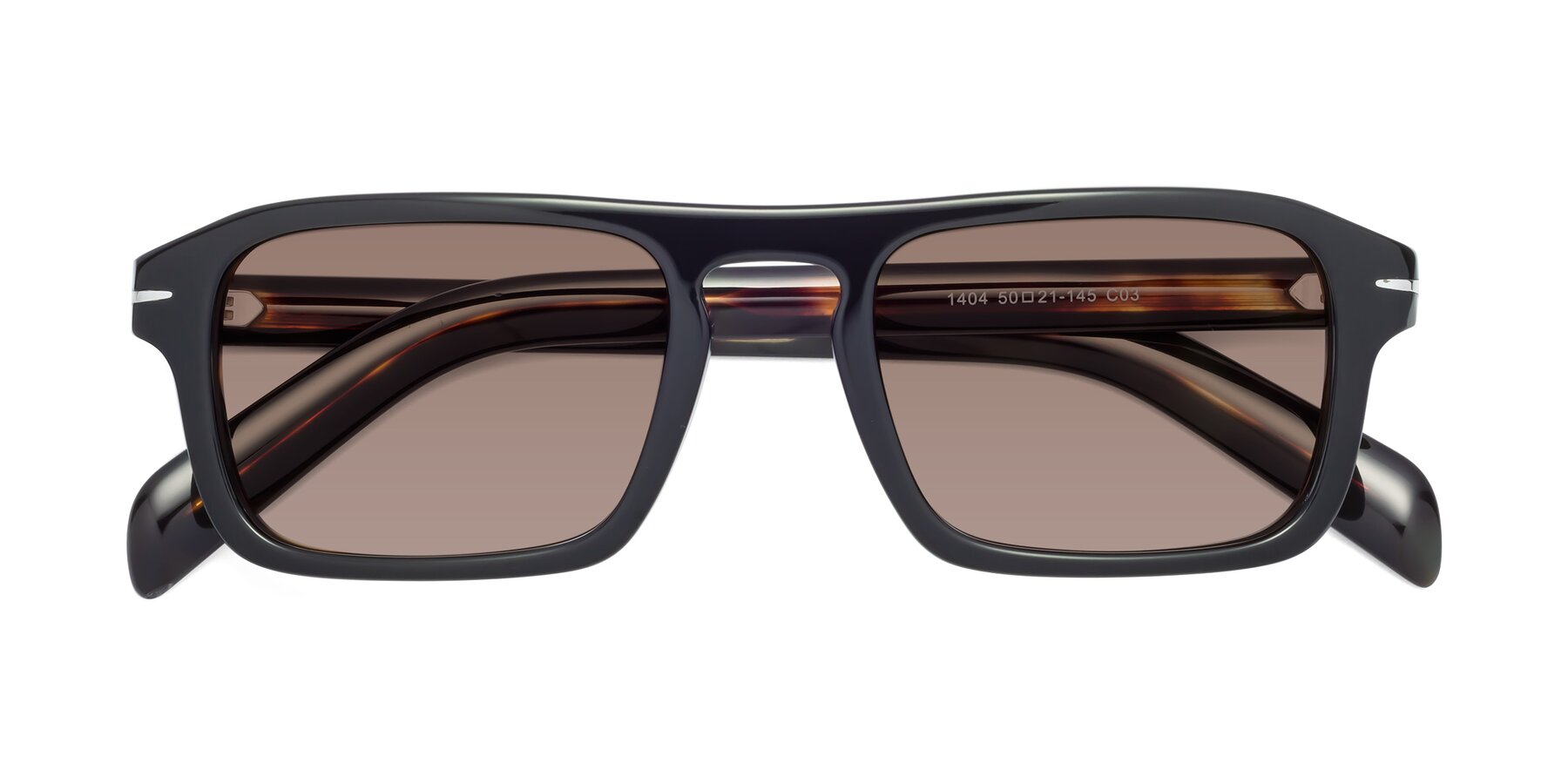 Folded Front of Evette in Black-Tortoise with Medium Brown Tinted Lenses