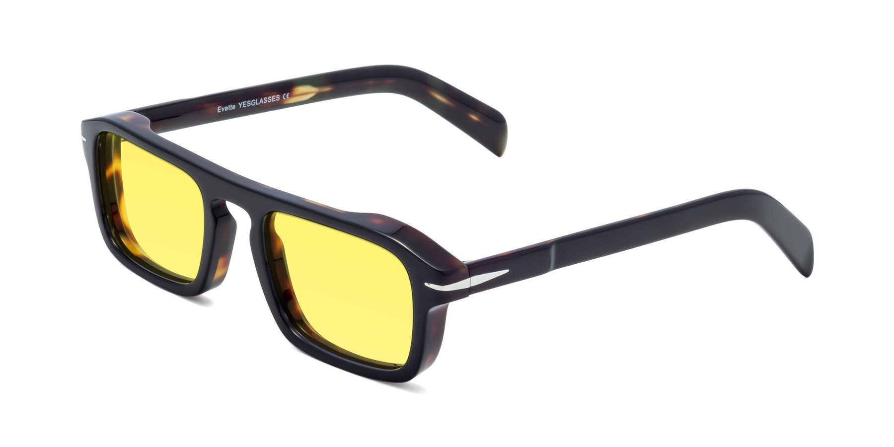 Angle of Evette in Black-Tortoise with Medium Yellow Tinted Lenses