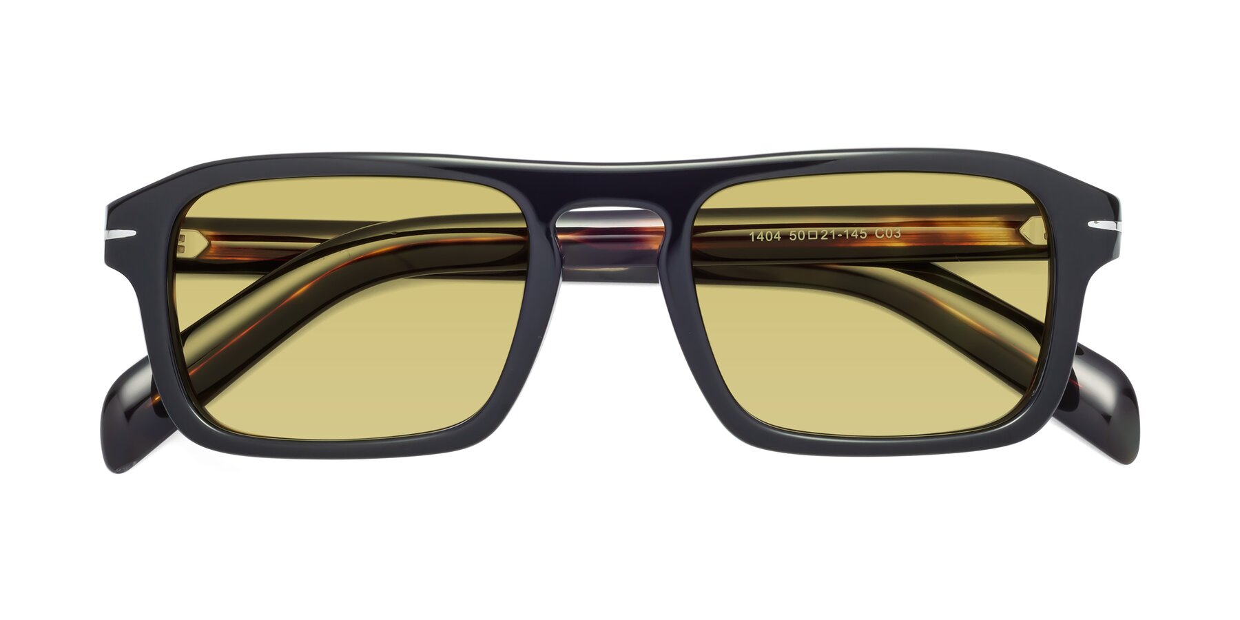Folded Front of Evette in Black-Tortoise with Medium Champagne Tinted Lenses