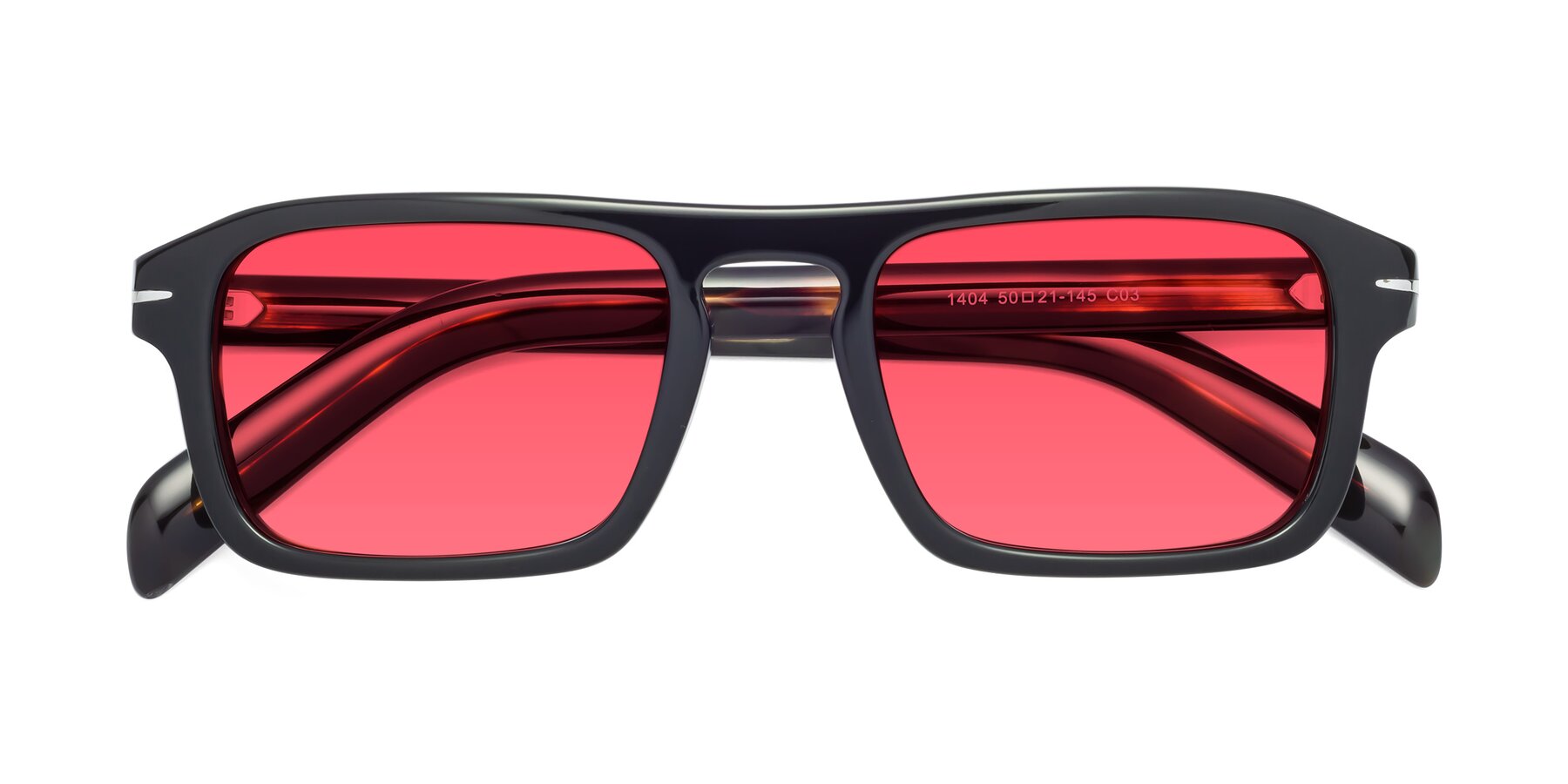 Folded Front of Evette in Black-Tortoise with Red Tinted Lenses