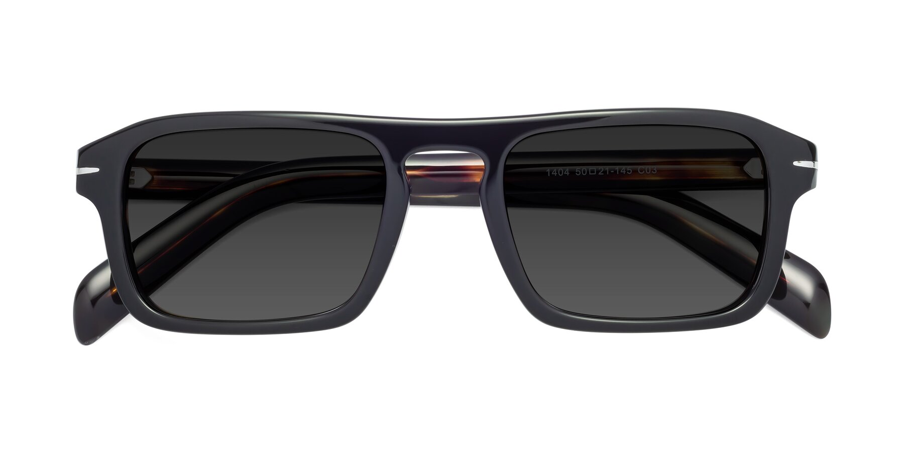 Folded Front of Evette in Black-Tortoise with Gray Tinted Lenses
