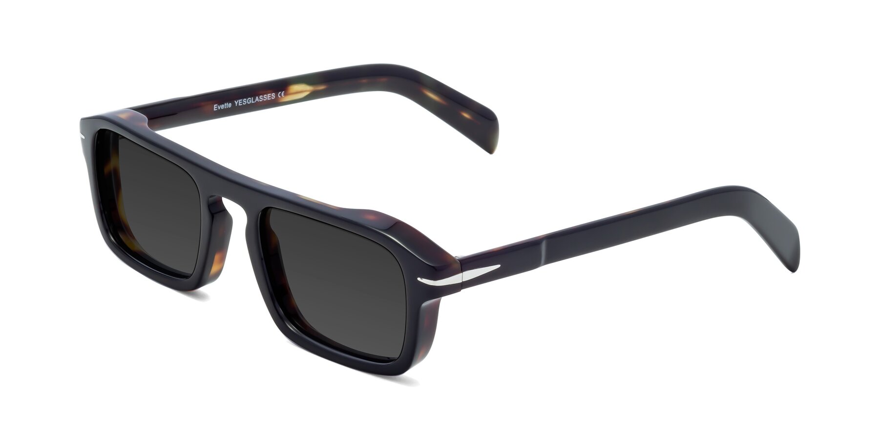 Angle of Evette in Black-Tortoise with Gray Tinted Lenses