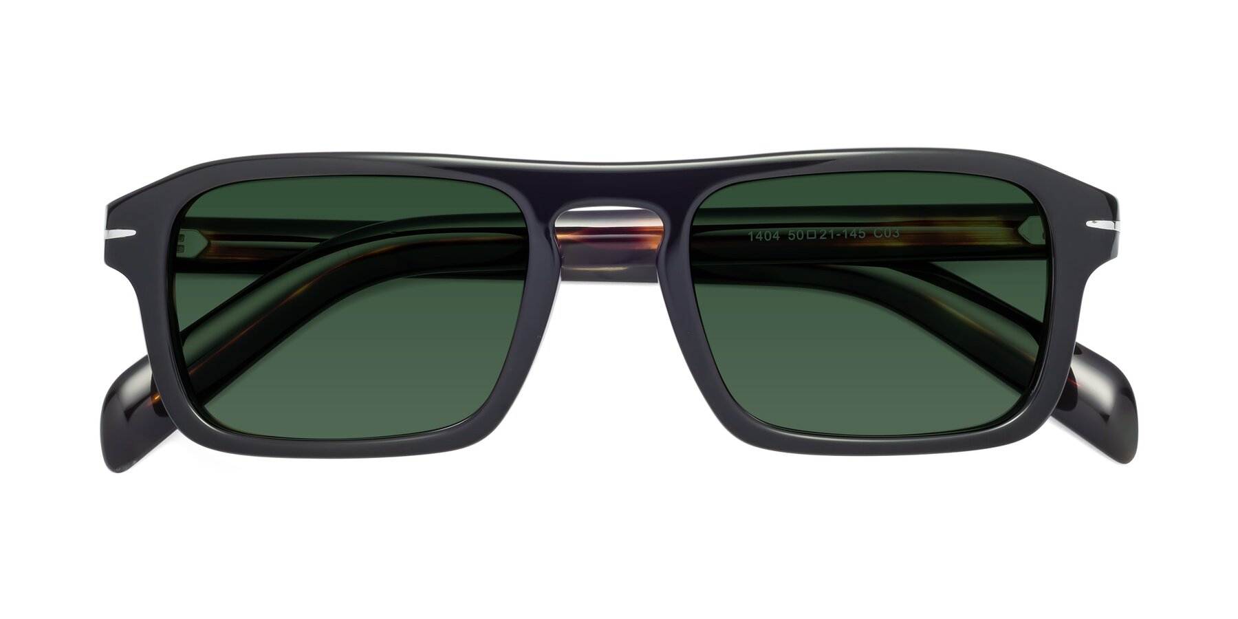 Folded Front of Evette in Black-Tortoise with Green Tinted Lenses