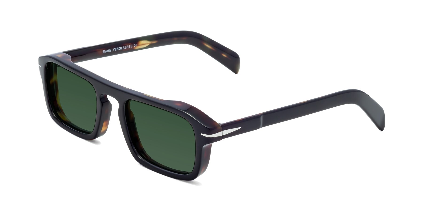 Angle of Evette in Black-Tortoise with Green Tinted Lenses
