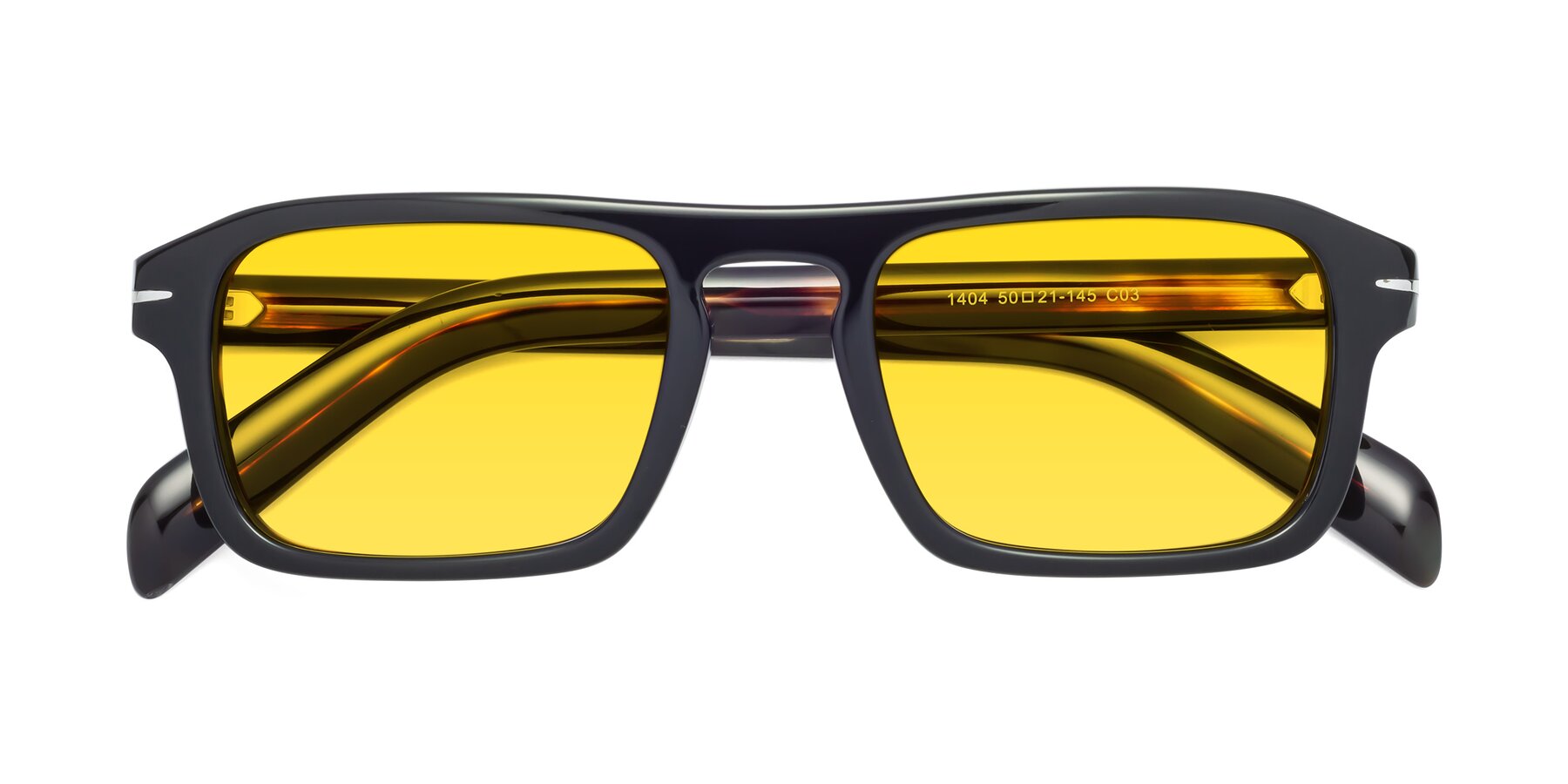 Folded Front of Evette in Black-Tortoise with Yellow Tinted Lenses