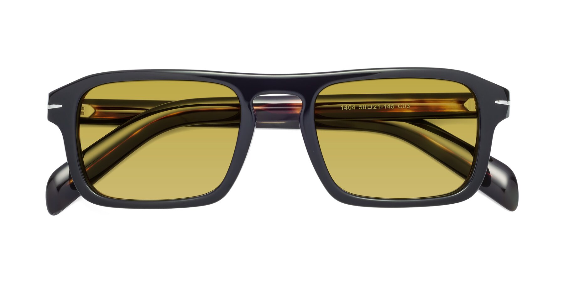 Folded Front of Evette in Black-Tortoise with Champagne Tinted Lenses