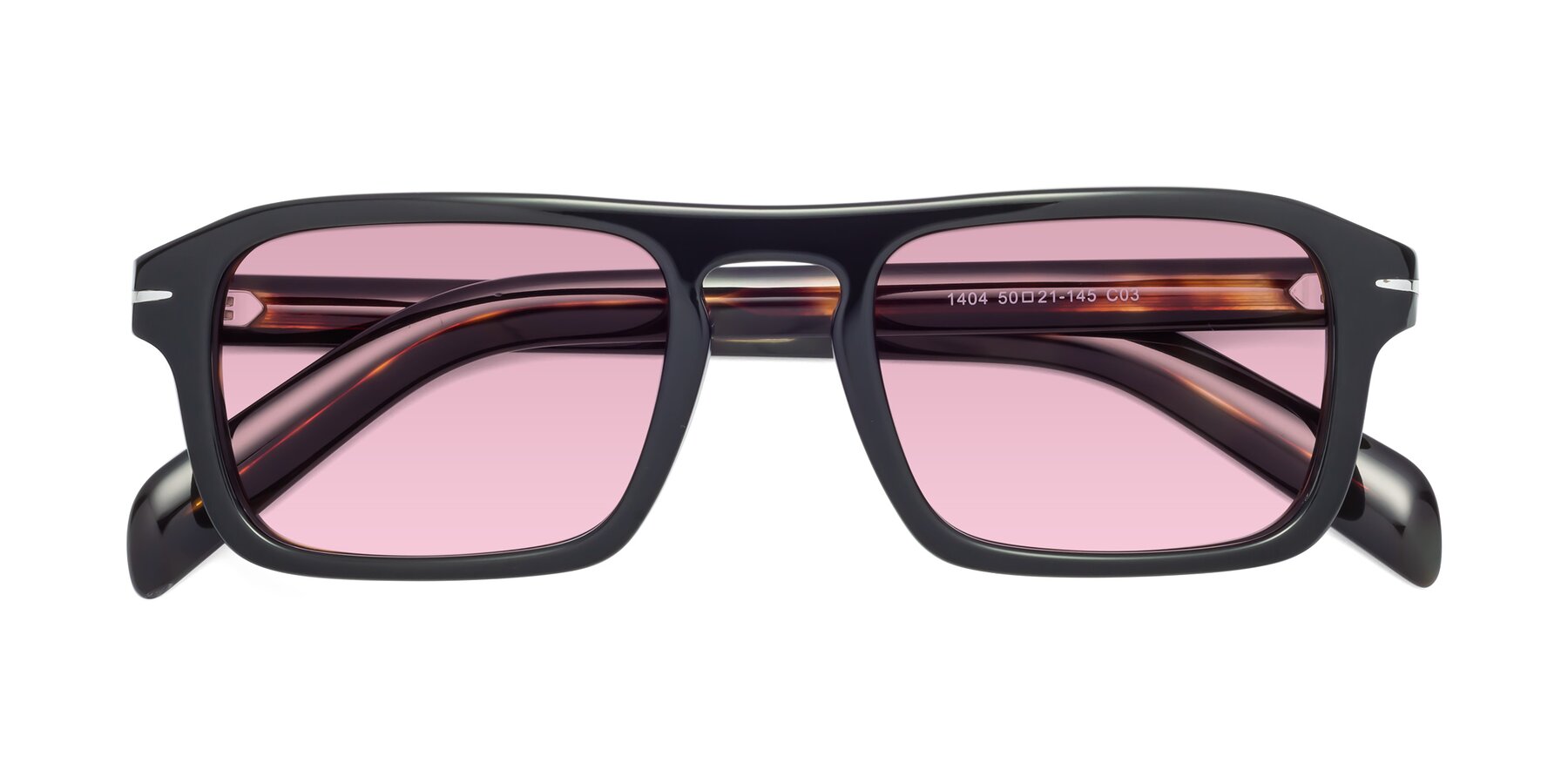 Folded Front of Evette in Black-Tortoise with Light Wine Tinted Lenses