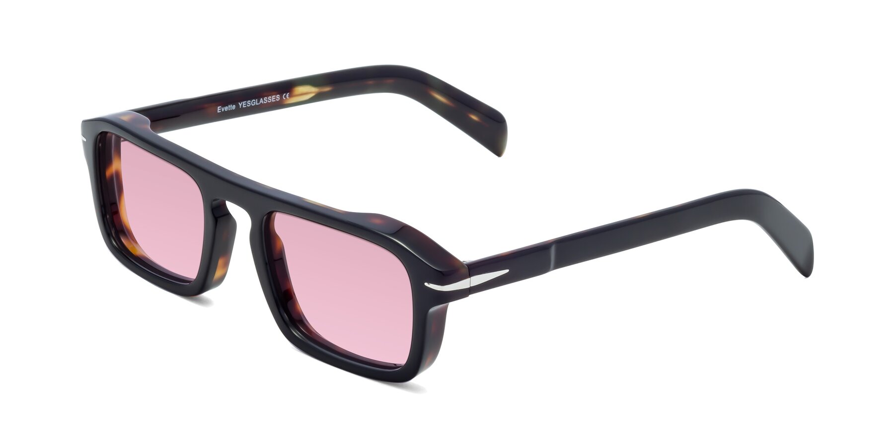 Angle of Evette in Black-Tortoise with Light Wine Tinted Lenses