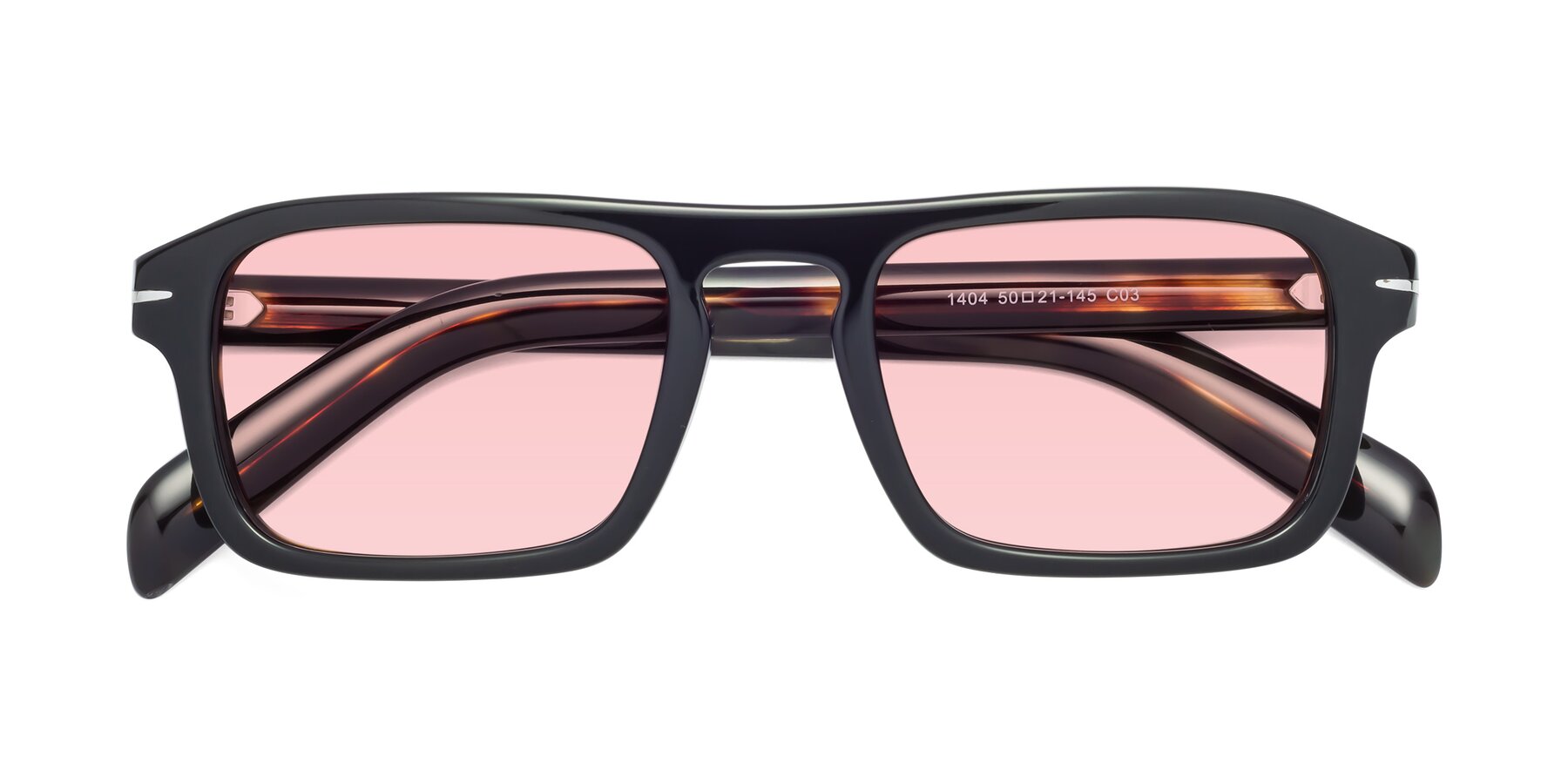 Folded Front of Evette in Black-Tortoise with Light Garnet Tinted Lenses