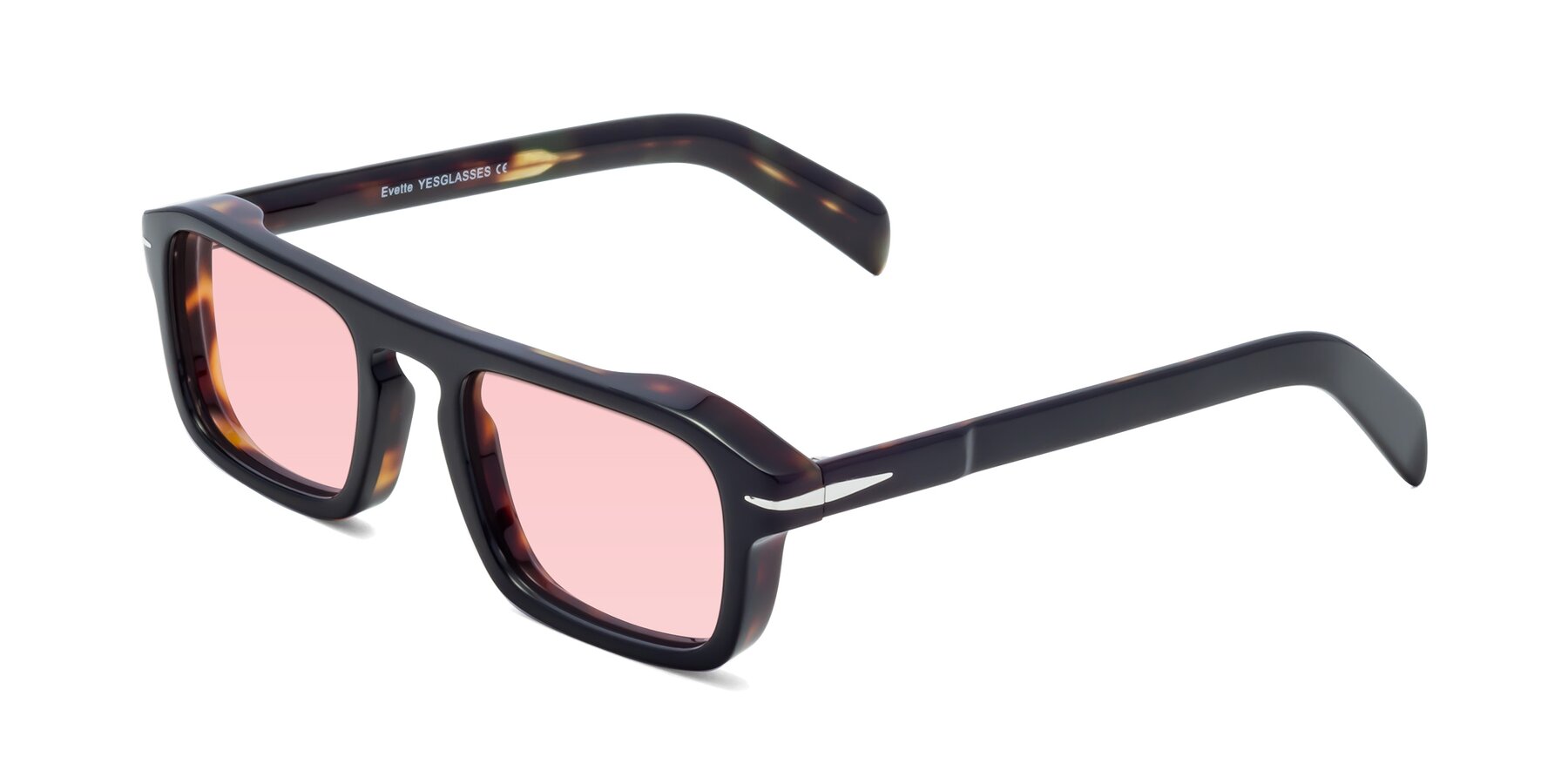 Angle of Evette in Black-Tortoise with Light Garnet Tinted Lenses