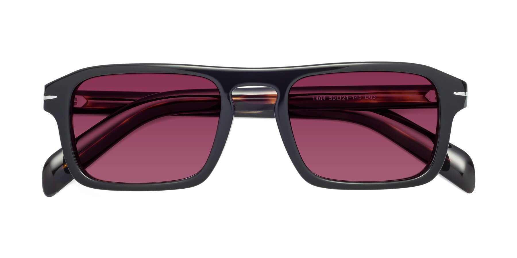 Folded Front of Evette in Black-Tortoise with Wine Tinted Lenses