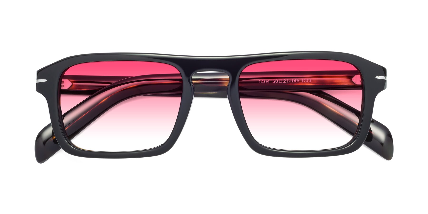 Folded Front of Evette in Black-Tortoise with Pink Gradient Lenses