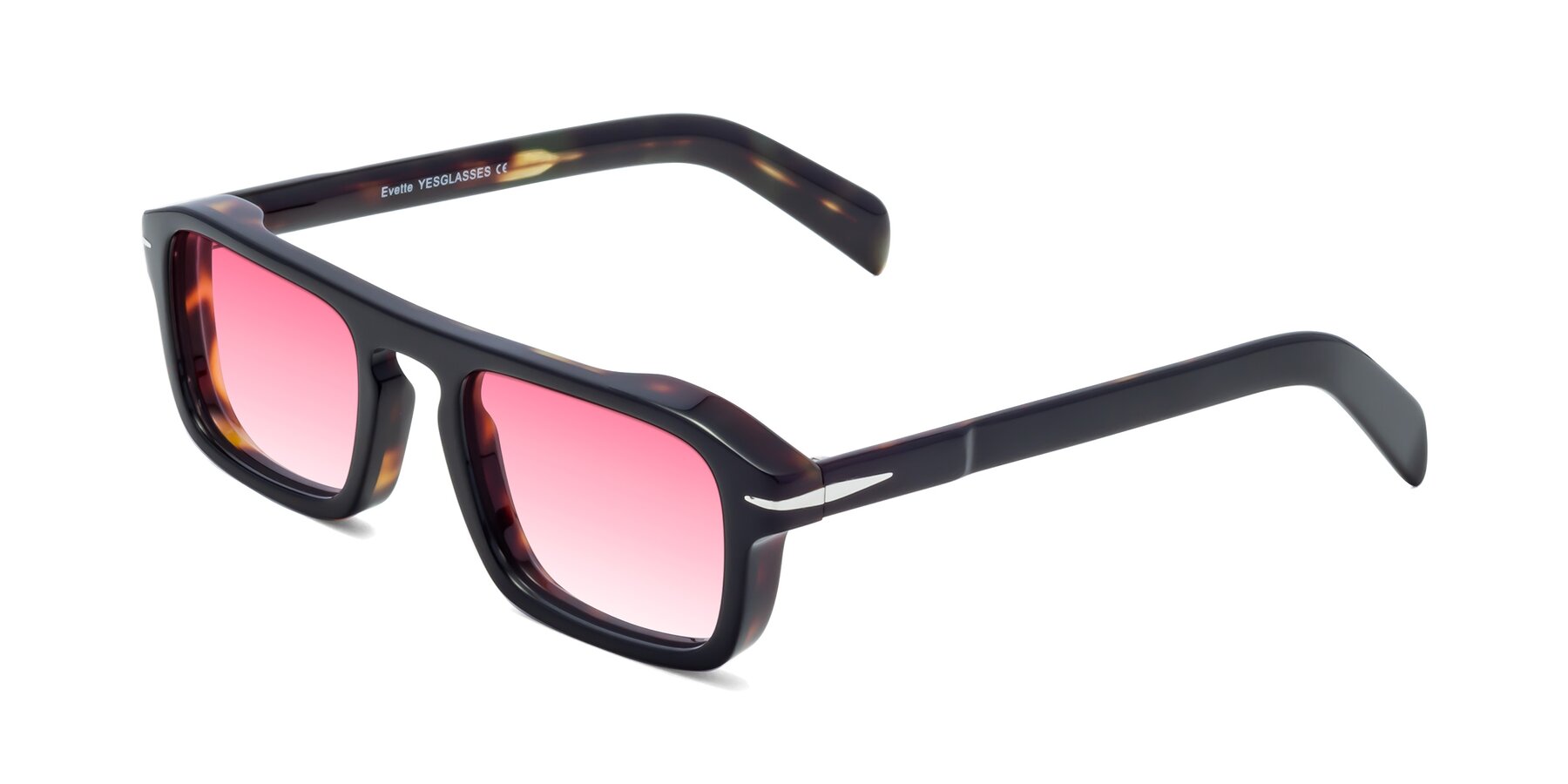 Angle of Evette in Black-Tortoise with Pink Gradient Lenses