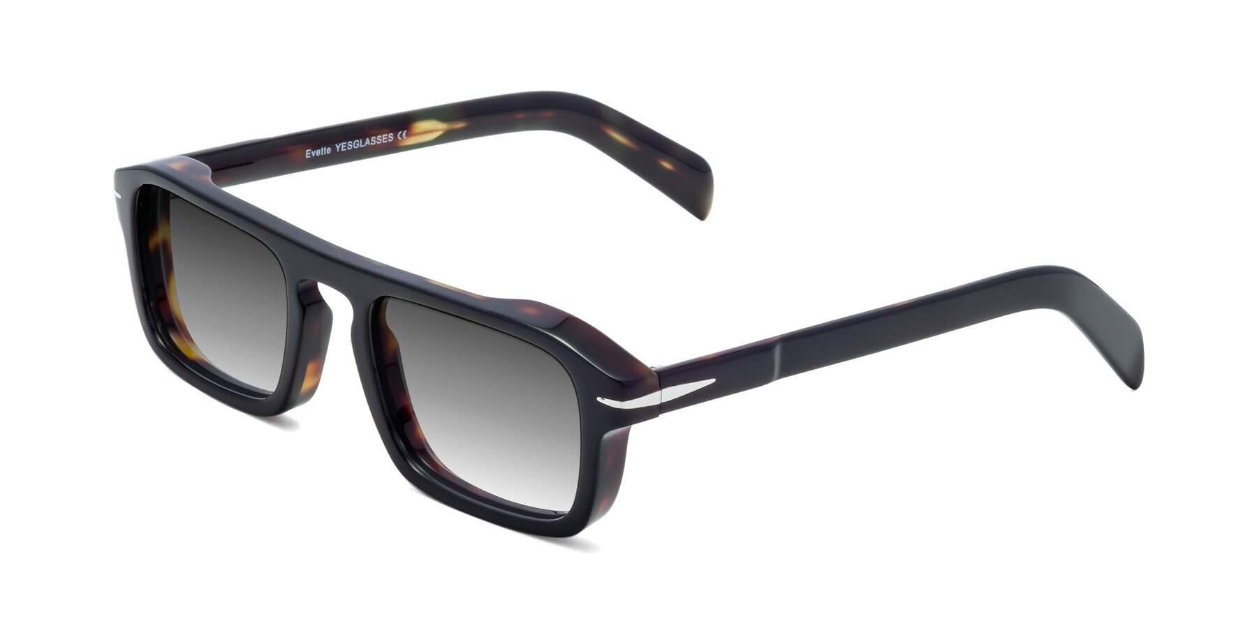 Angle of Evette in Black-Tortoise with Gray Gradient Lenses