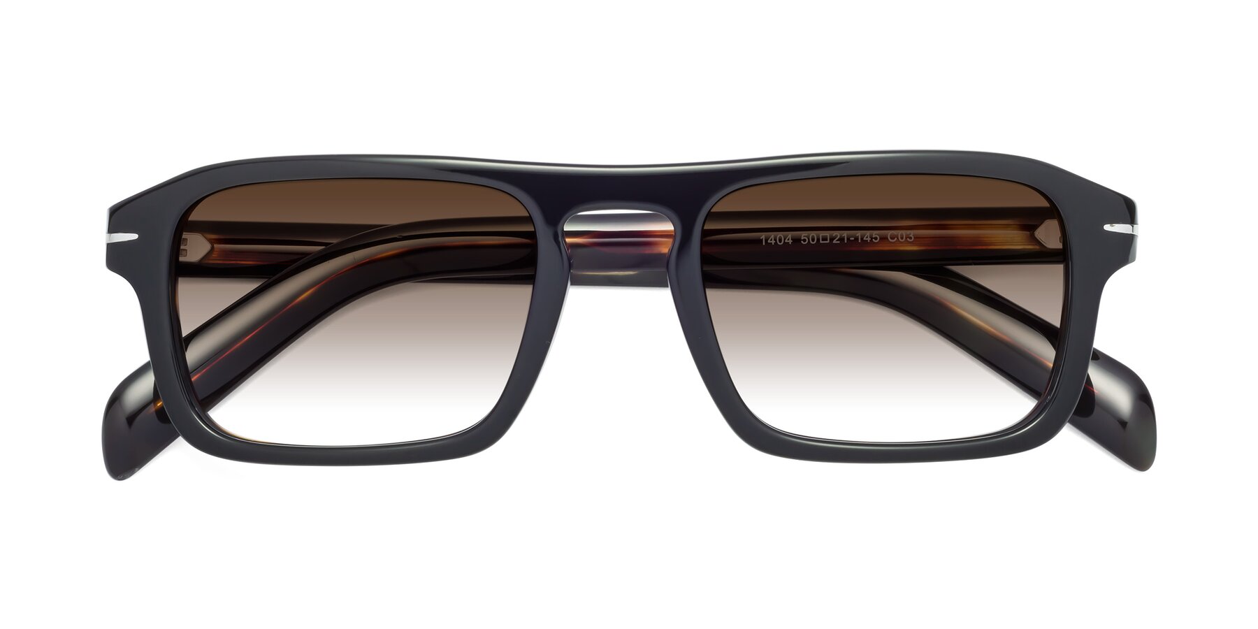 Folded Front of Evette in Black-Tortoise with Brown Gradient Lenses