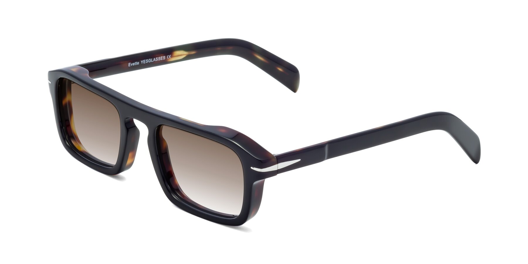 Angle of Evette in Black-Tortoise with Brown Gradient Lenses