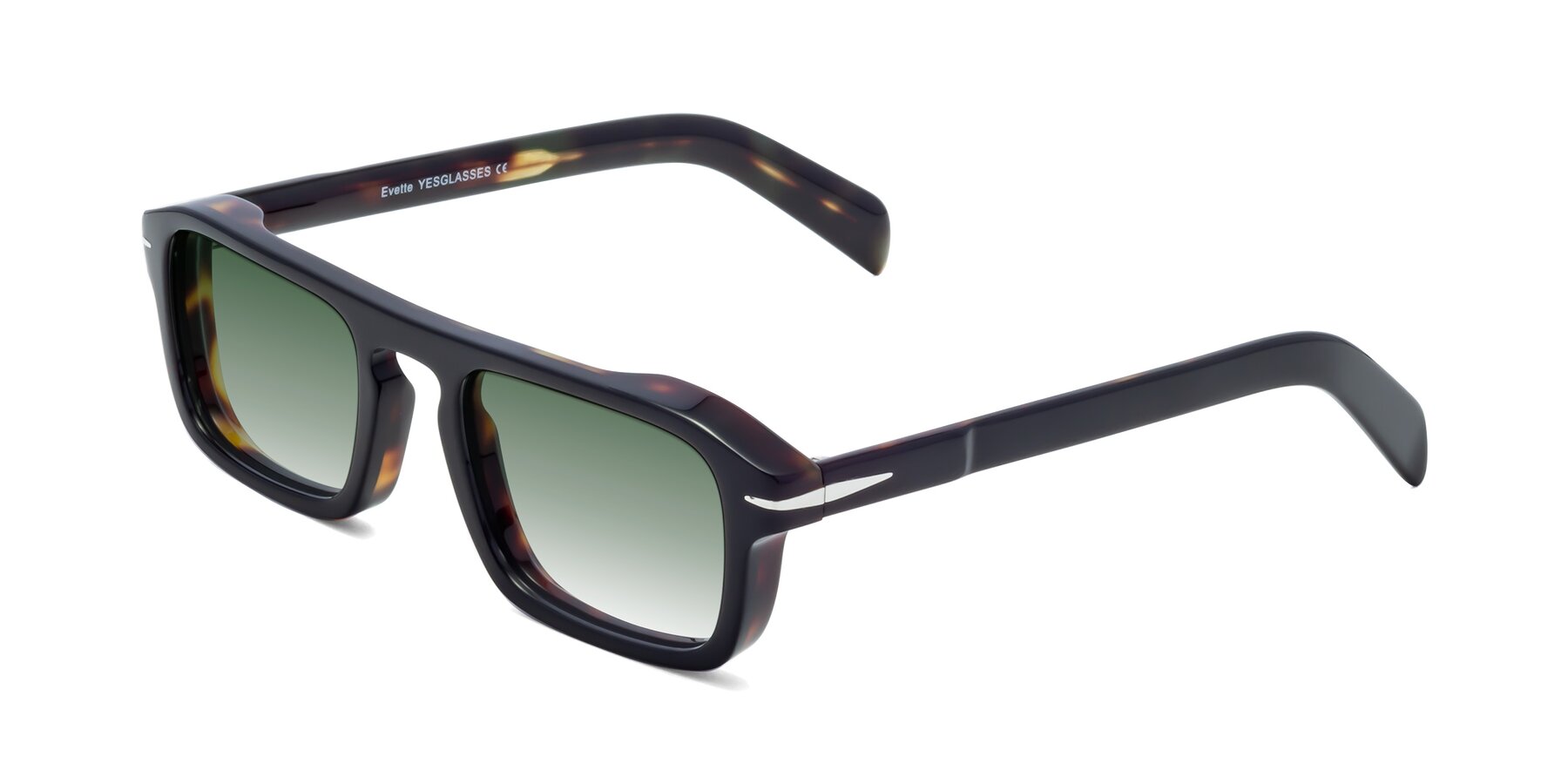 Angle of Evette in Black-Tortoise with Green Gradient Lenses