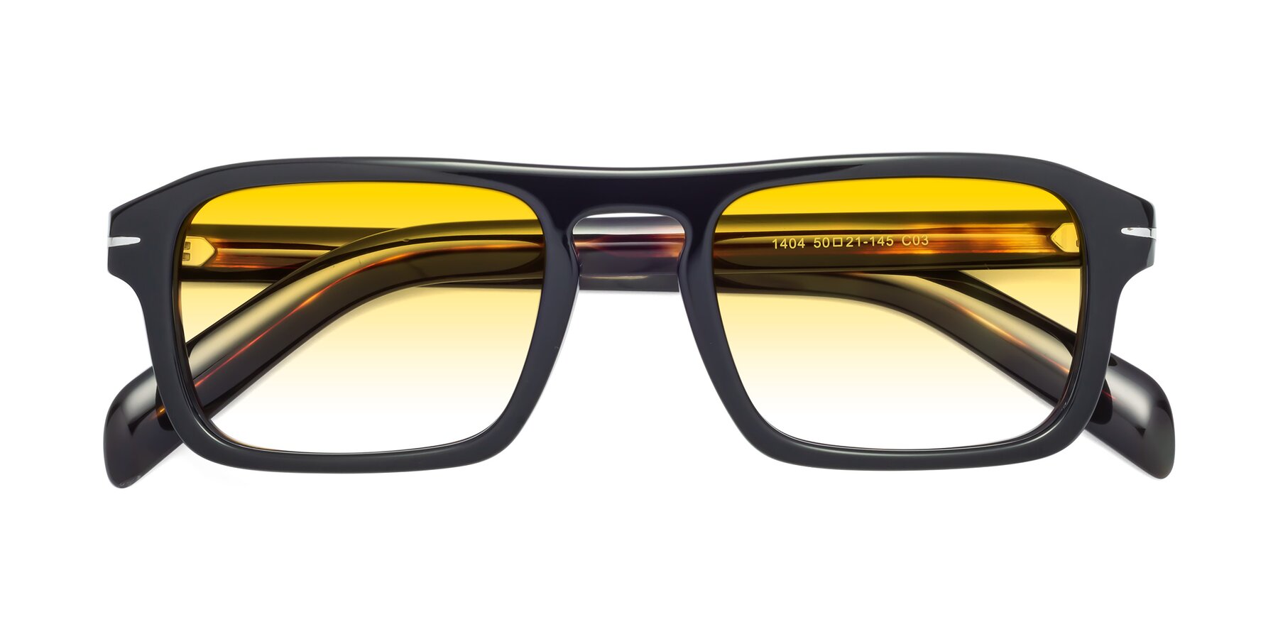 Folded Front of Evette in Black-Tortoise with Yellow Gradient Lenses