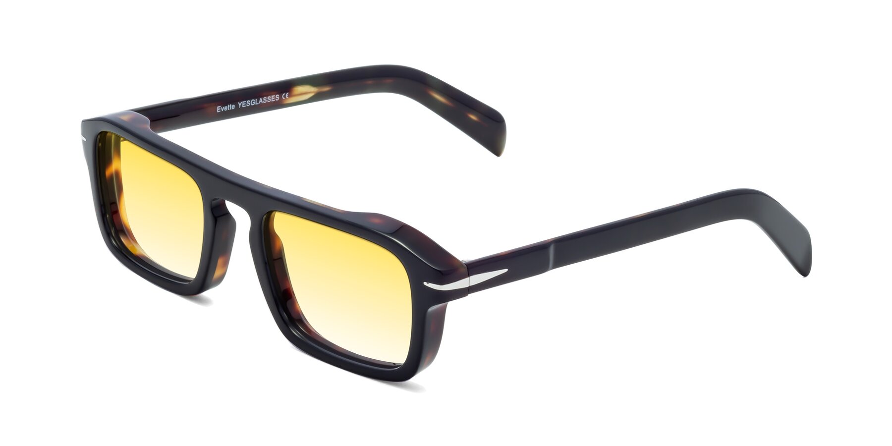 Angle of Evette in Black-Tortoise with Yellow Gradient Lenses