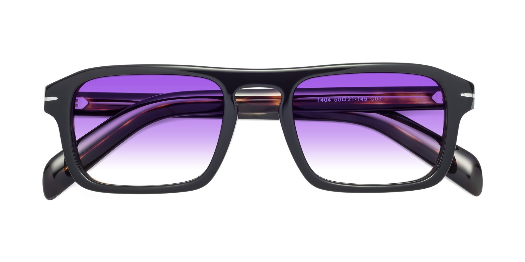 Folded Front of Evette in Black-Tortoise with Purple Gradient Lenses