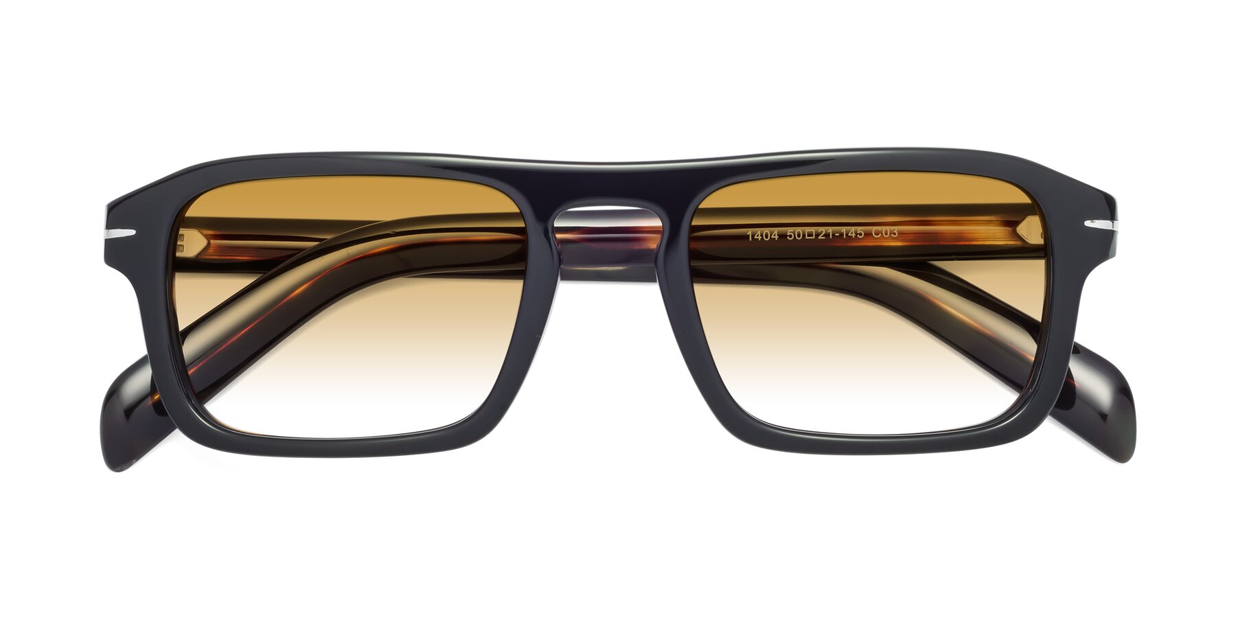 Folded Front of Evette in Black-Tortoise with Champagne Gradient Lenses