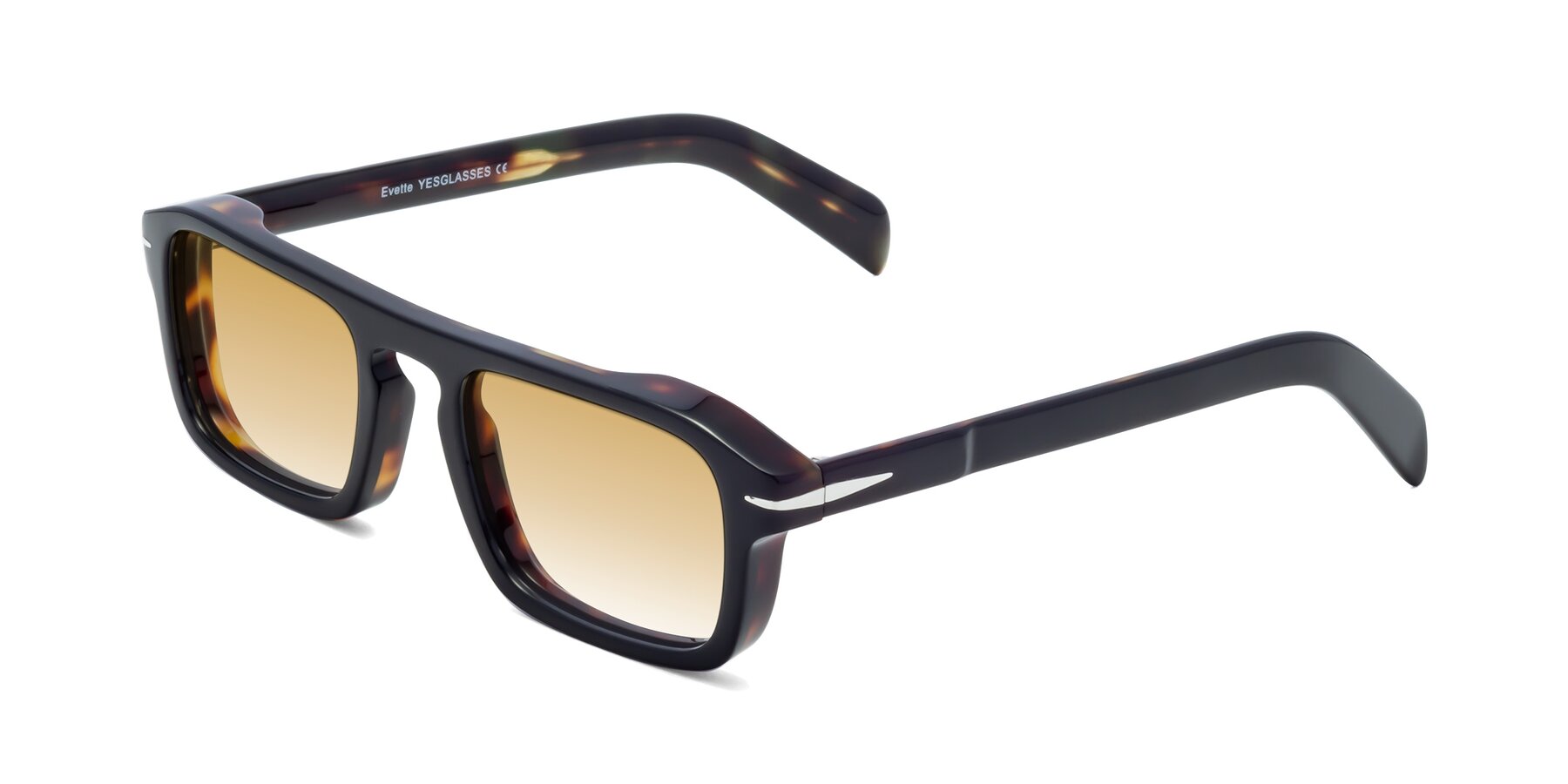 Angle of Evette in Black-Tortoise with Champagne Gradient Lenses