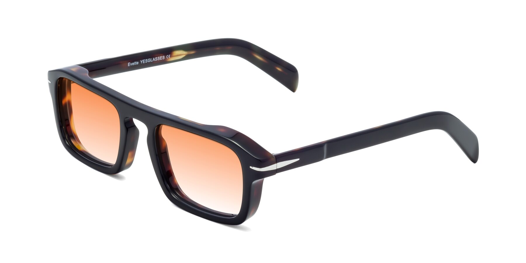 Angle of Evette in Black-Tortoise with Orange Gradient Lenses