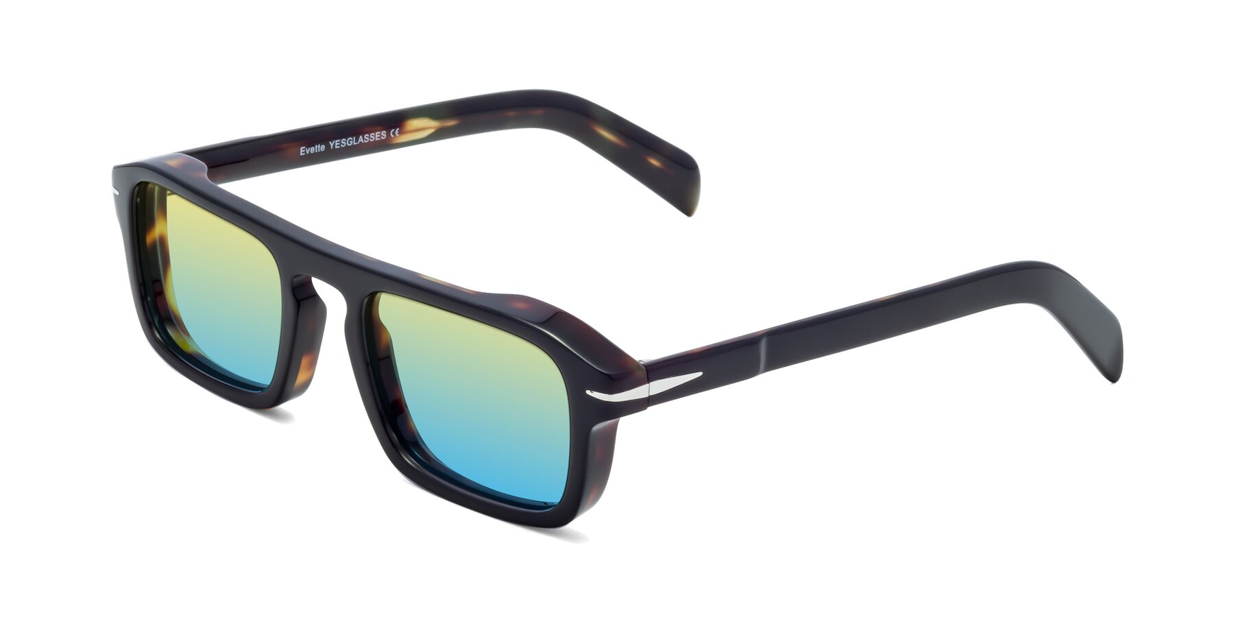 Angle of Evette in Black-Tortoise with Yellow / Blue Gradient Lenses