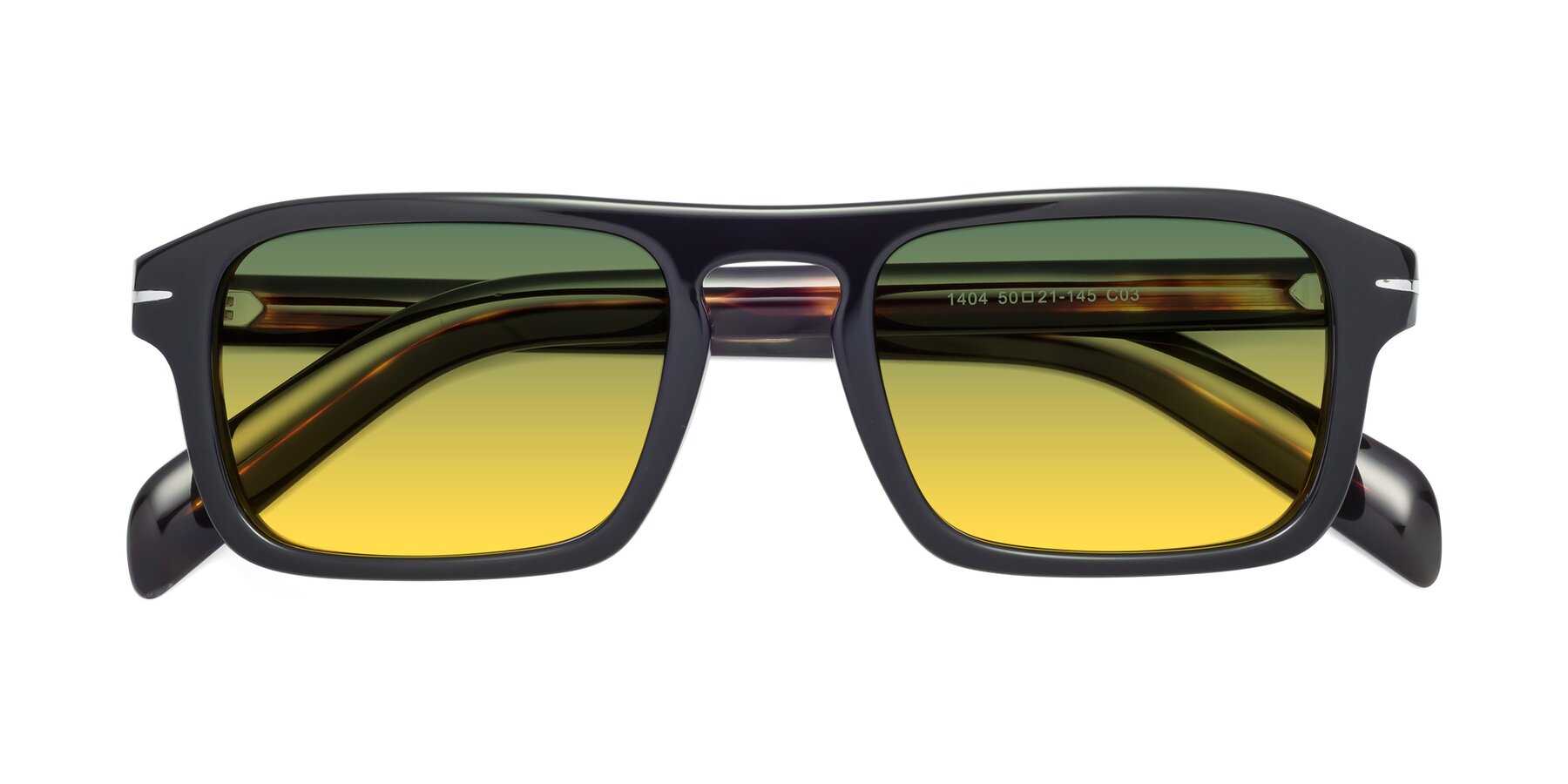 Folded Front of Evette in Black-Tortoise with Green / Yellow Gradient Lenses